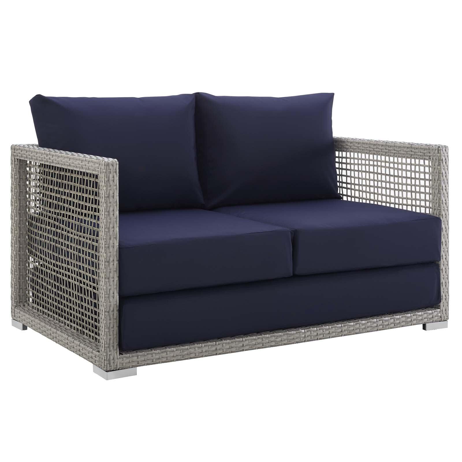 Modway Aura Outdoor Patio Rattan Loveseat, Gray/Navy, large