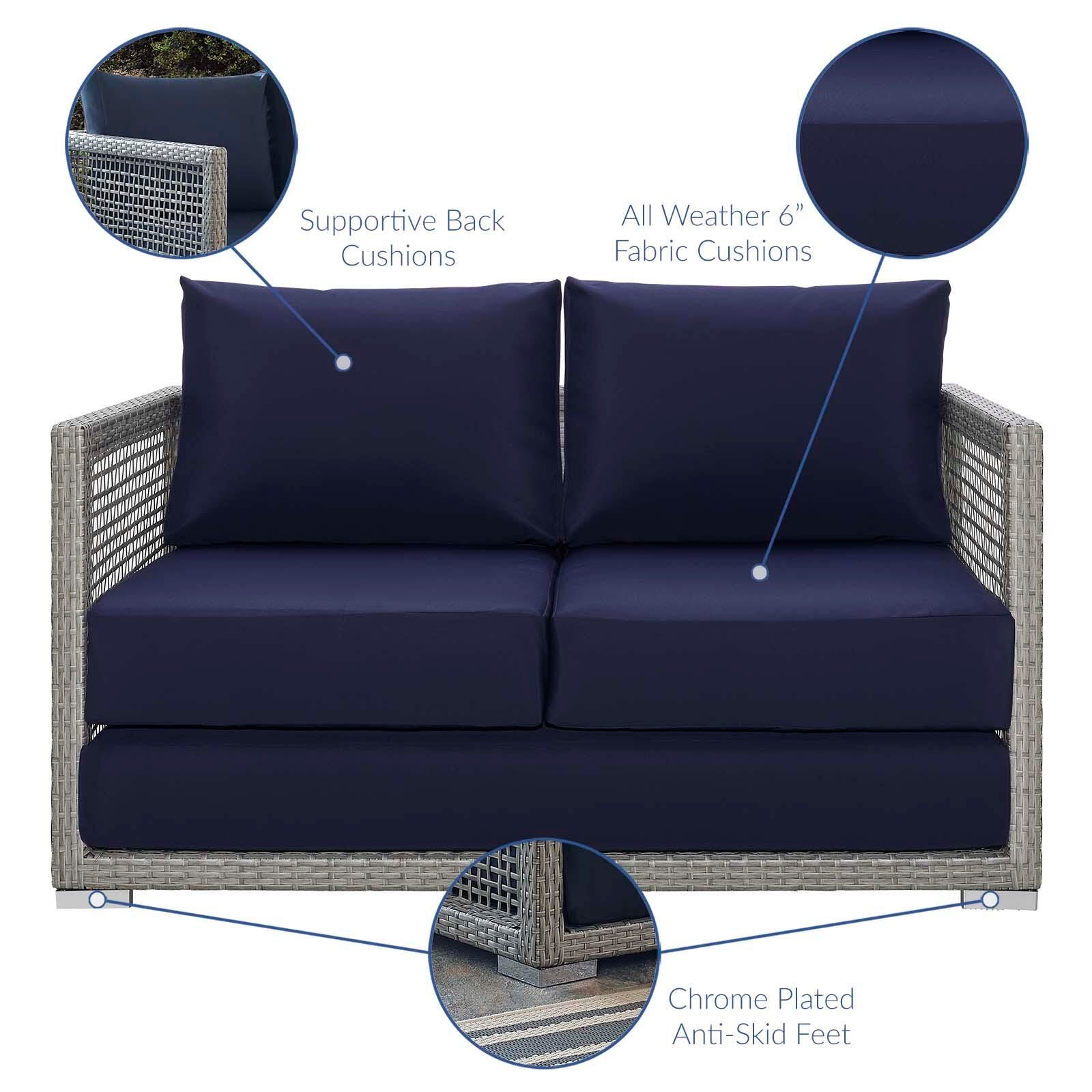 Modway Aura Outdoor Patio Rattan Loveseat, Gray/Navy, large