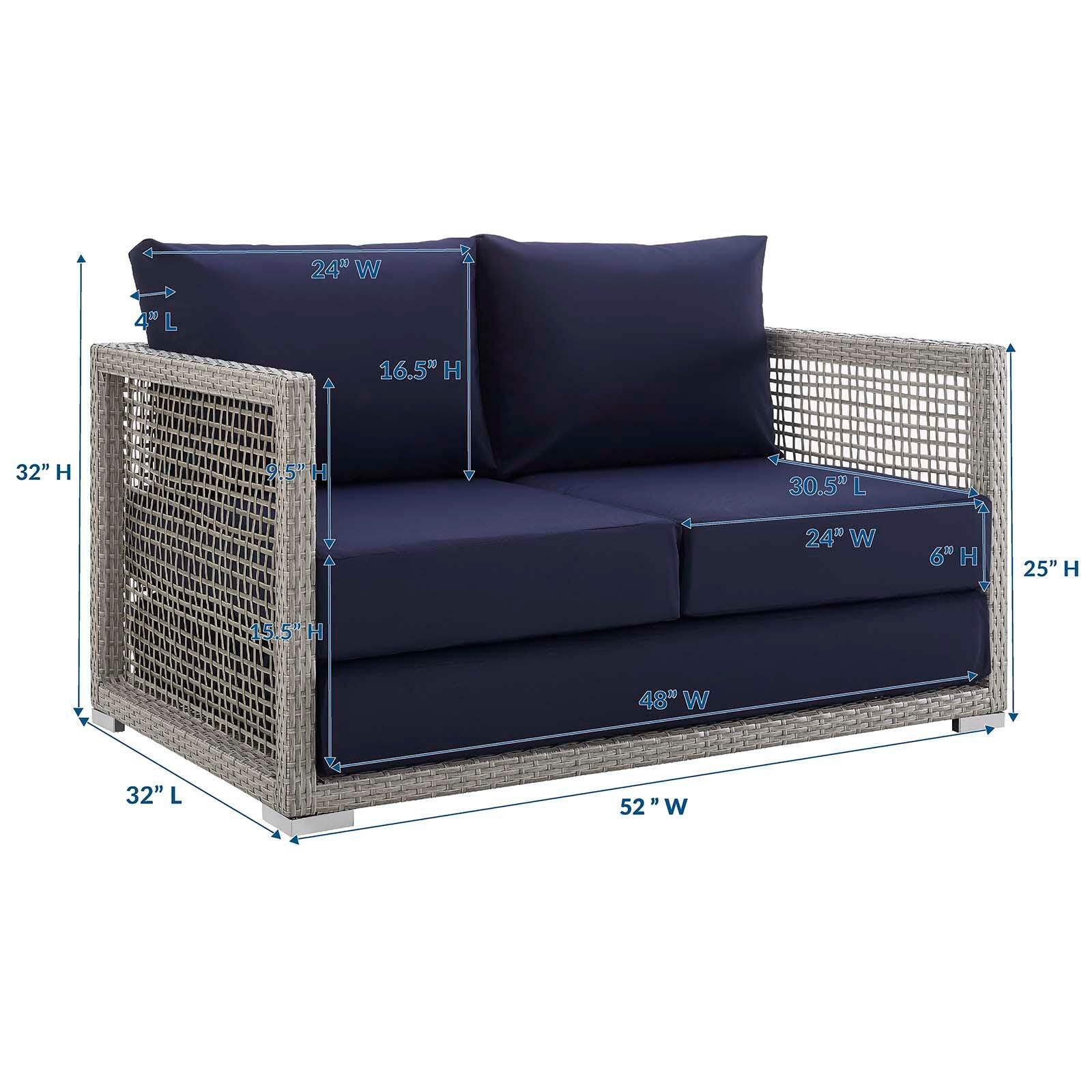 Modway Aura Outdoor Patio Rattan Loveseat, Gray/Navy, large