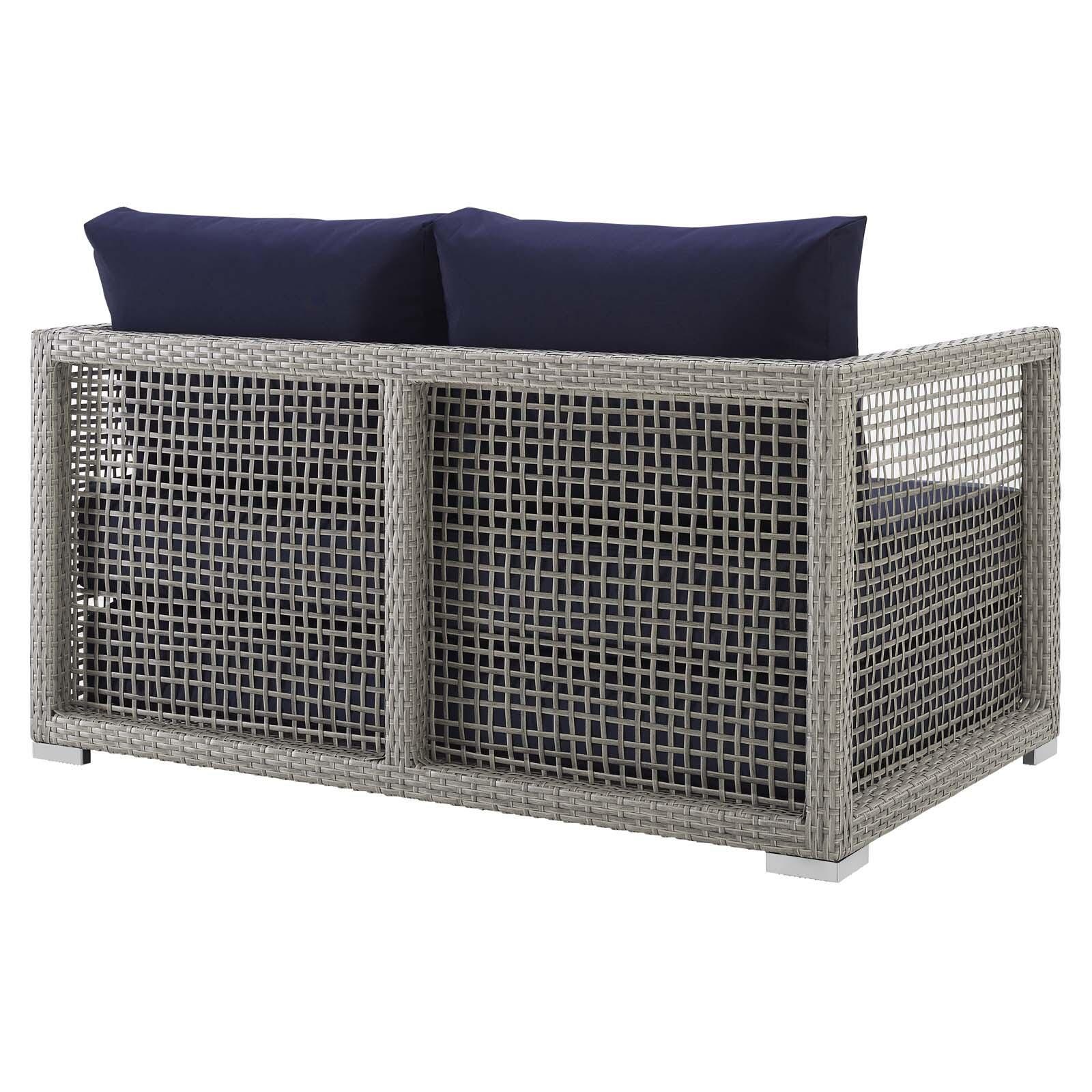 Modway Aura Outdoor Patio Rattan Loveseat, Gray/Navy, large