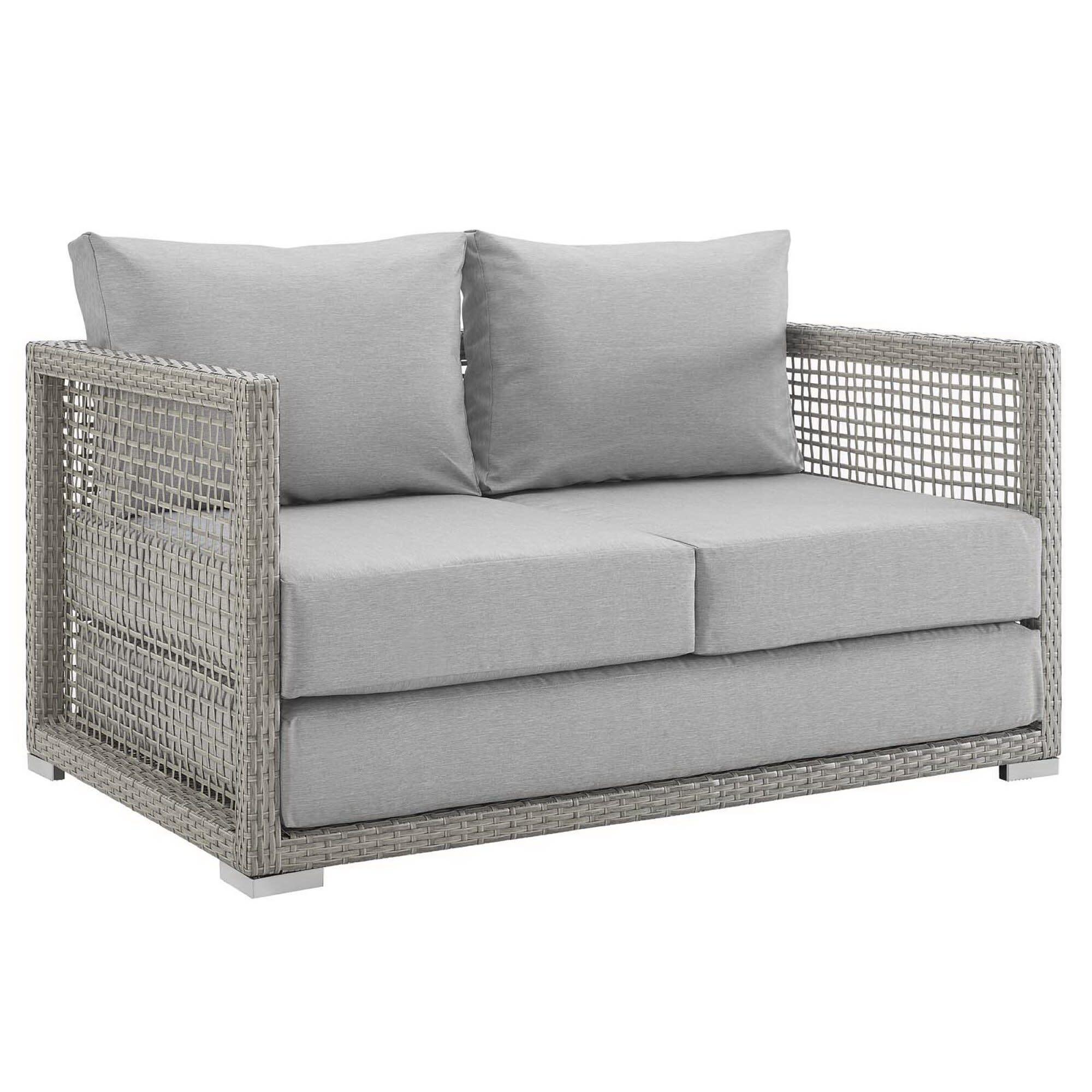 Modway Aura Outdoor Patio Rattan Loveseat, Gray/Gray, large