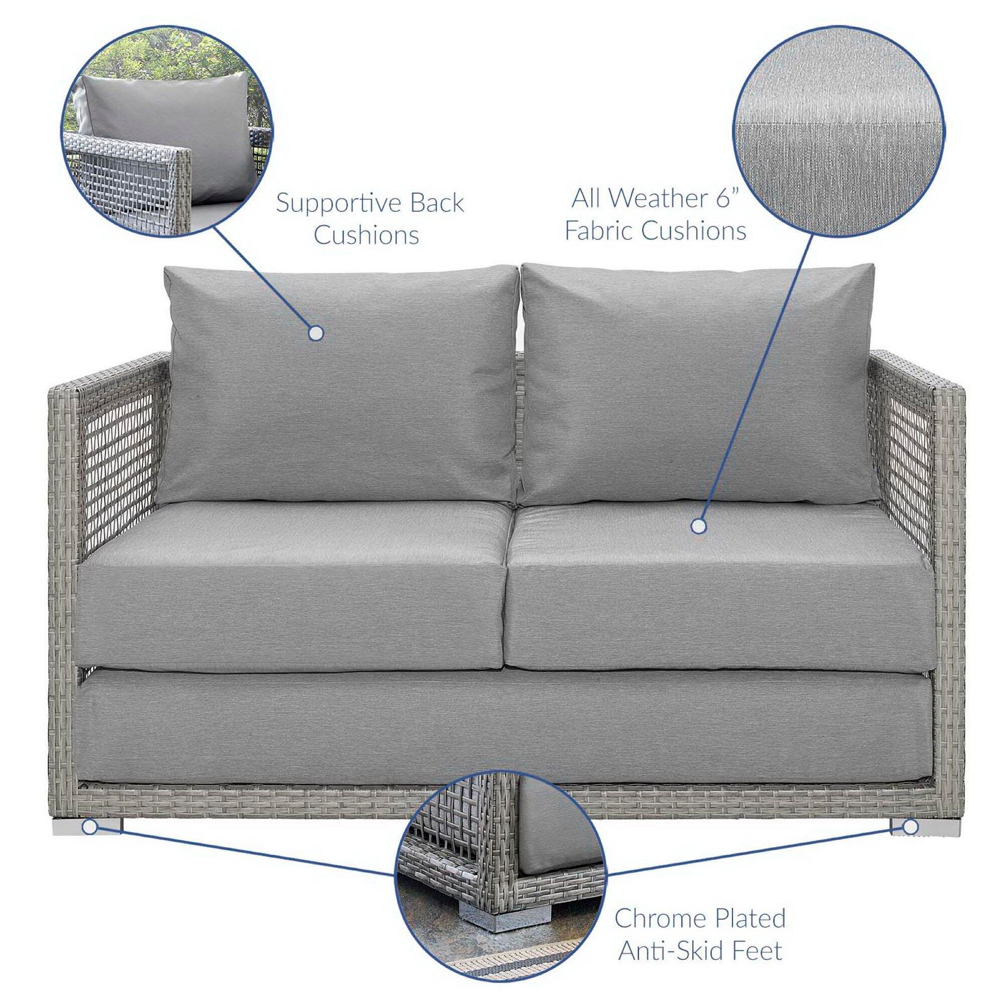 Modway Aura Outdoor Patio Rattan Loveseat, Gray/Gray, large