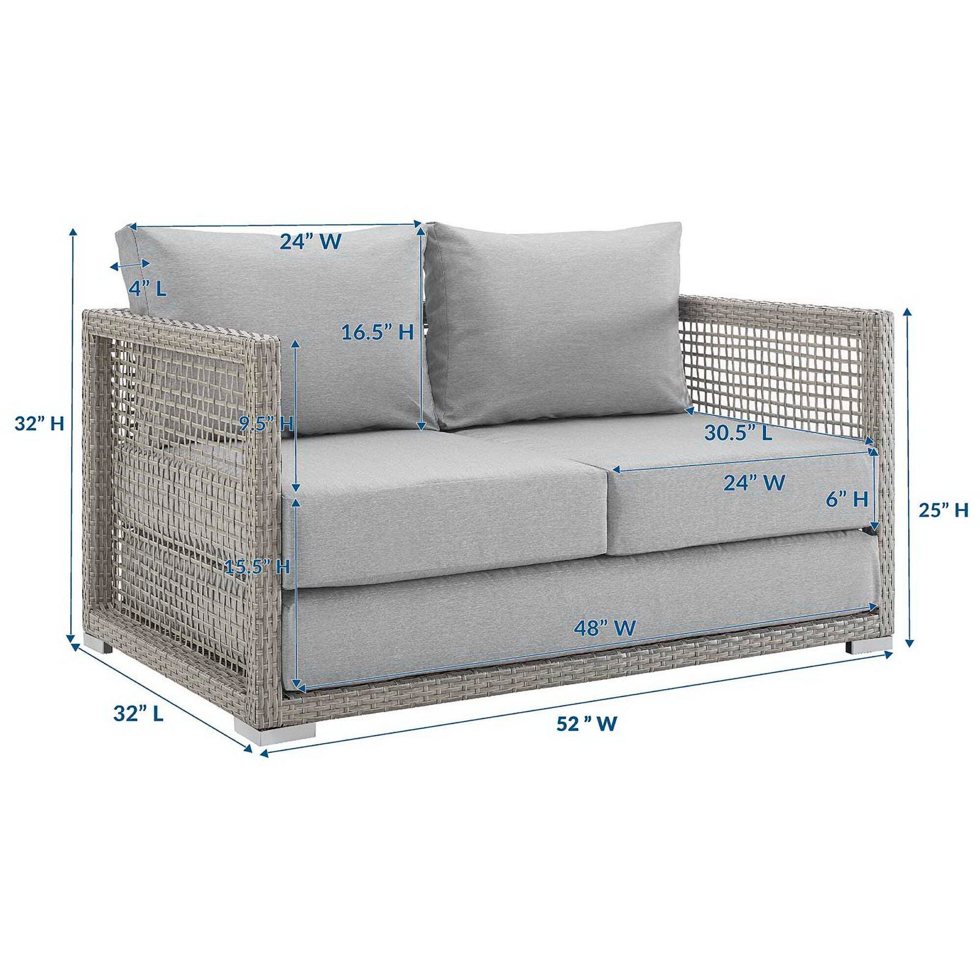 Modway Aura Outdoor Patio Rattan Loveseat, Gray/Gray, large