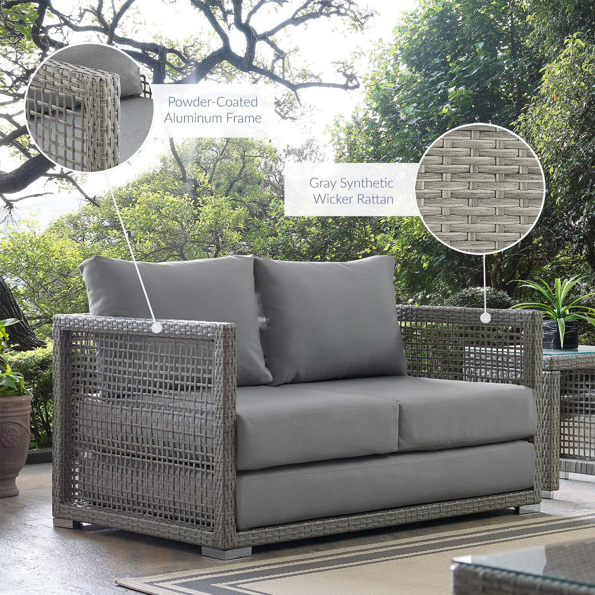 Modway Aura Outdoor Patio Rattan Loveseat, Gray/Gray, large