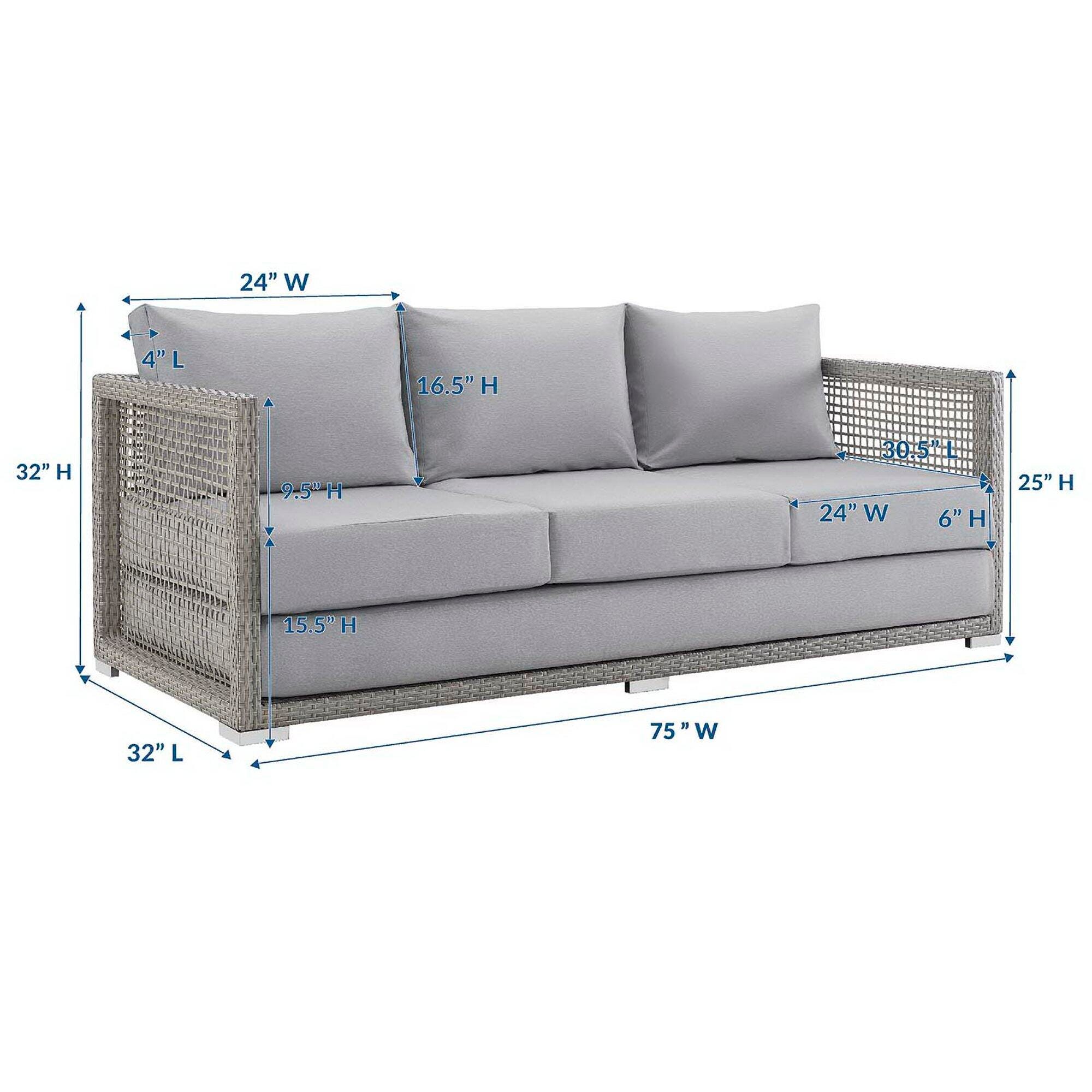 Modway Aura Outdoor Sofa, Gray/Gray, large