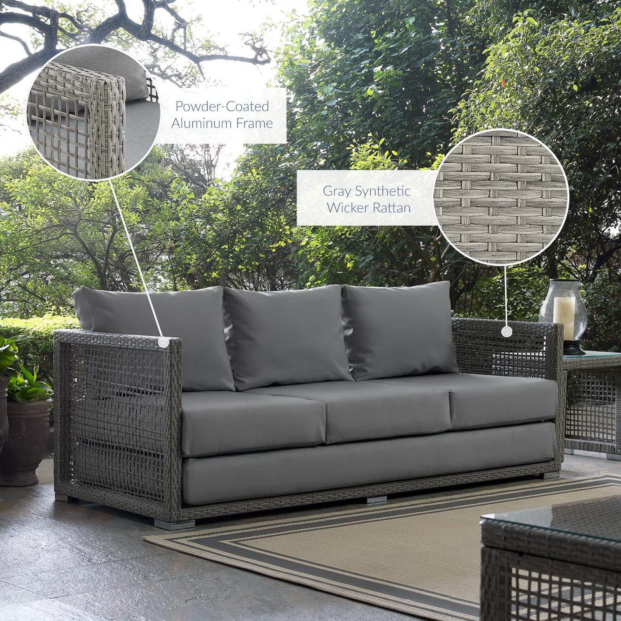 Modway Aura Outdoor Sofa, Gray/Gray, large