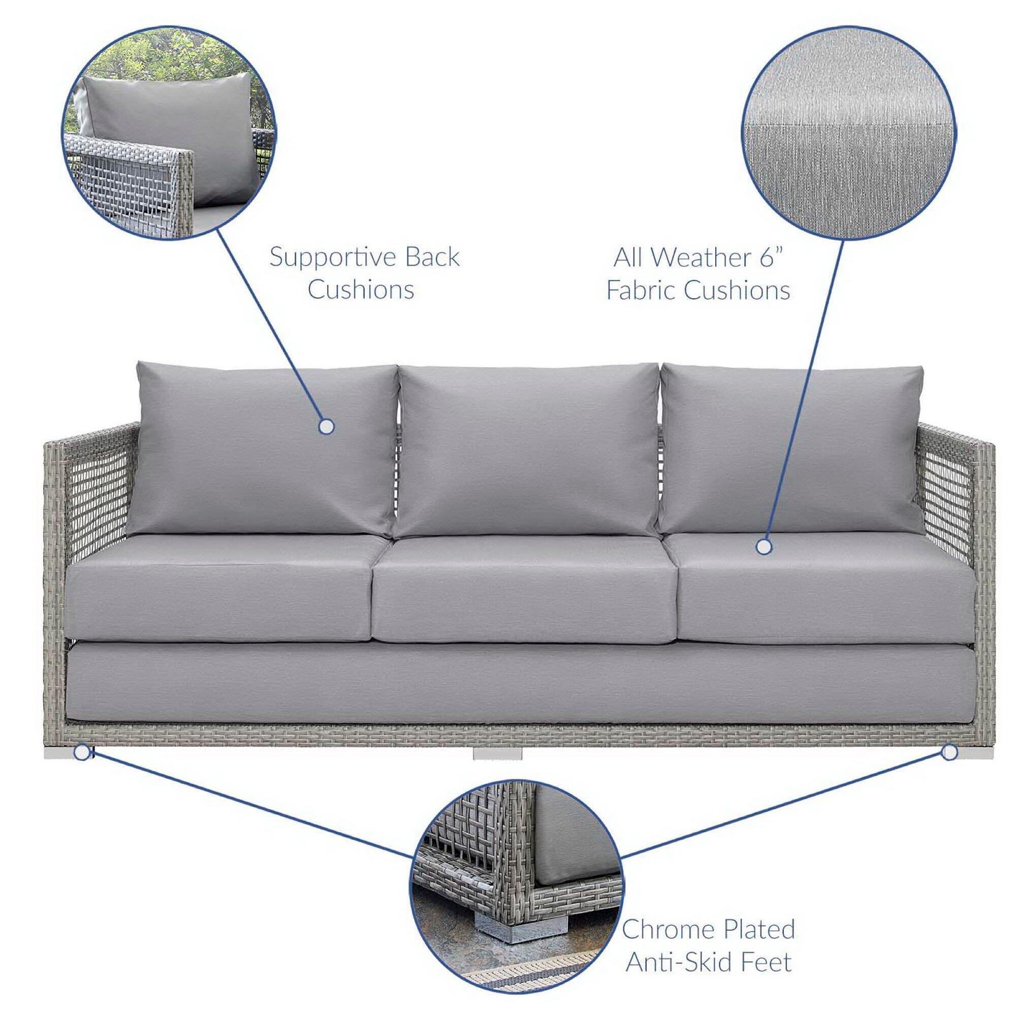 Modway Aura Outdoor Sofa, Gray/Gray, large