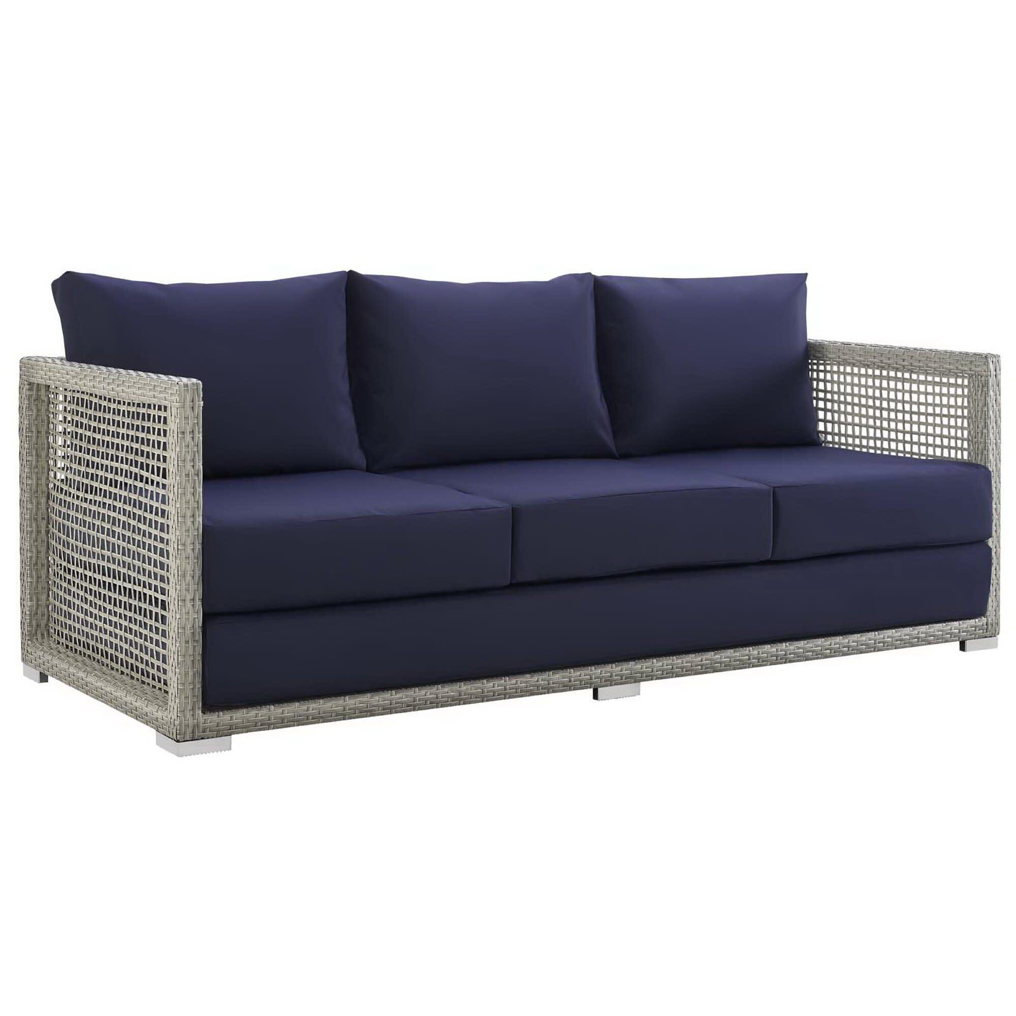 Modway Aura Outdoor Sofa, Gray/Navy, large