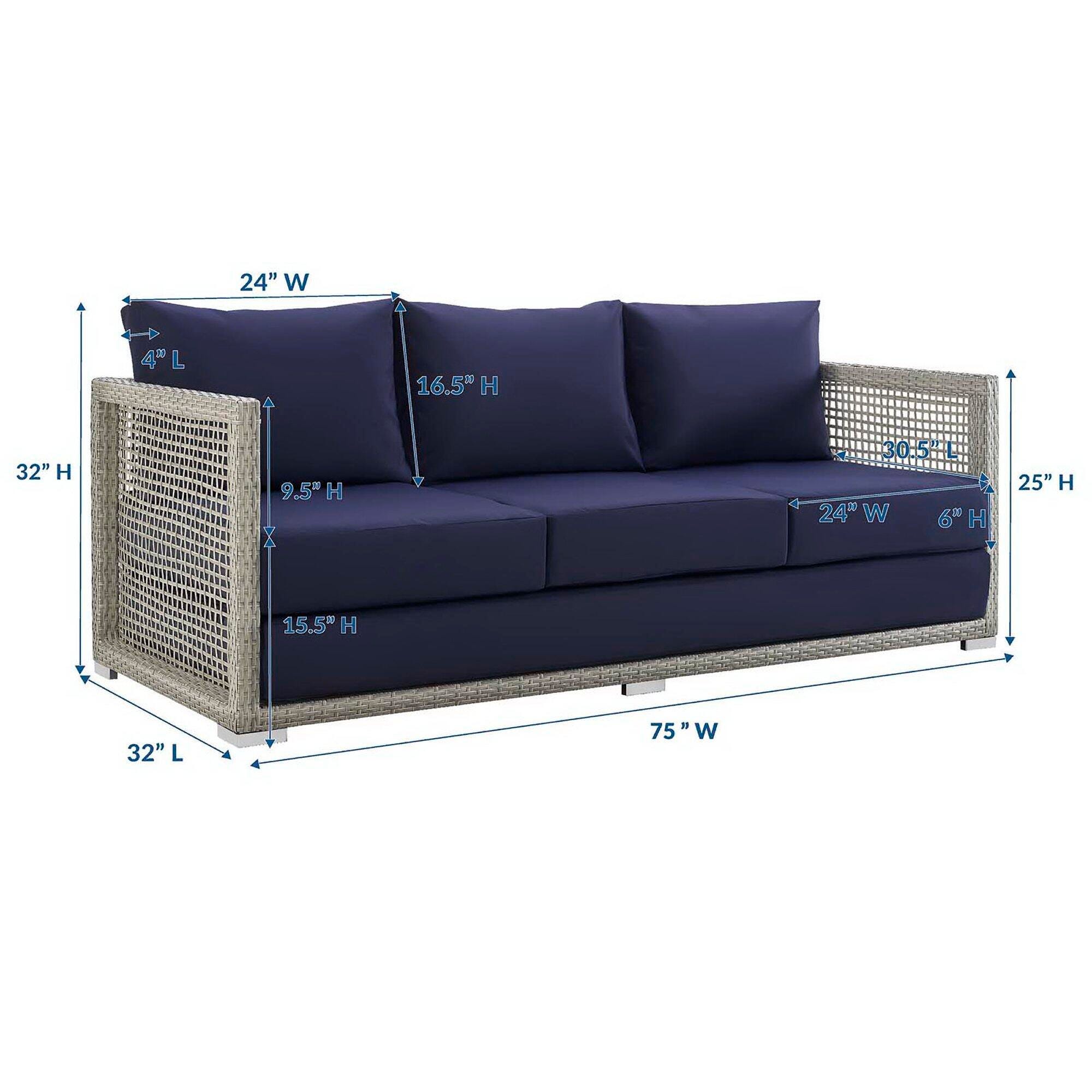 Modway Aura Outdoor Sofa, Gray/Navy, large