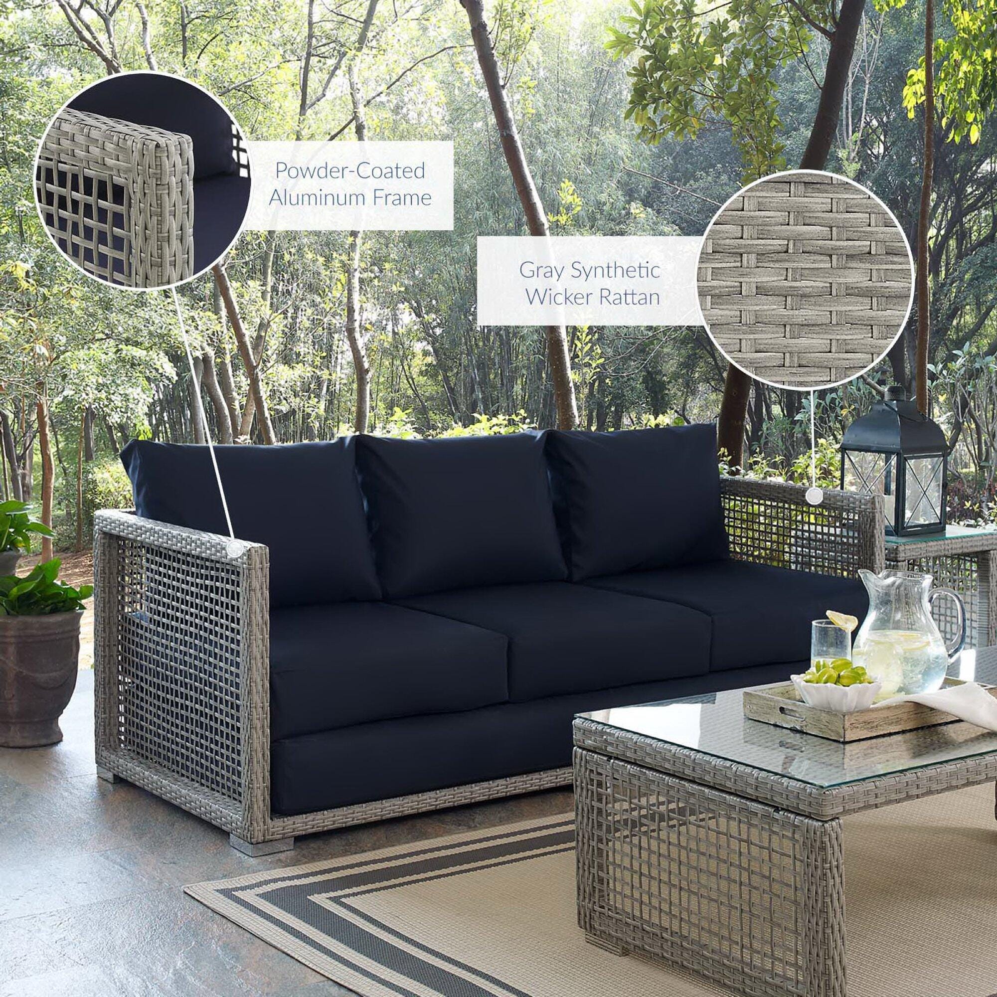 Modway Aura Outdoor Sofa, Gray/Navy, large