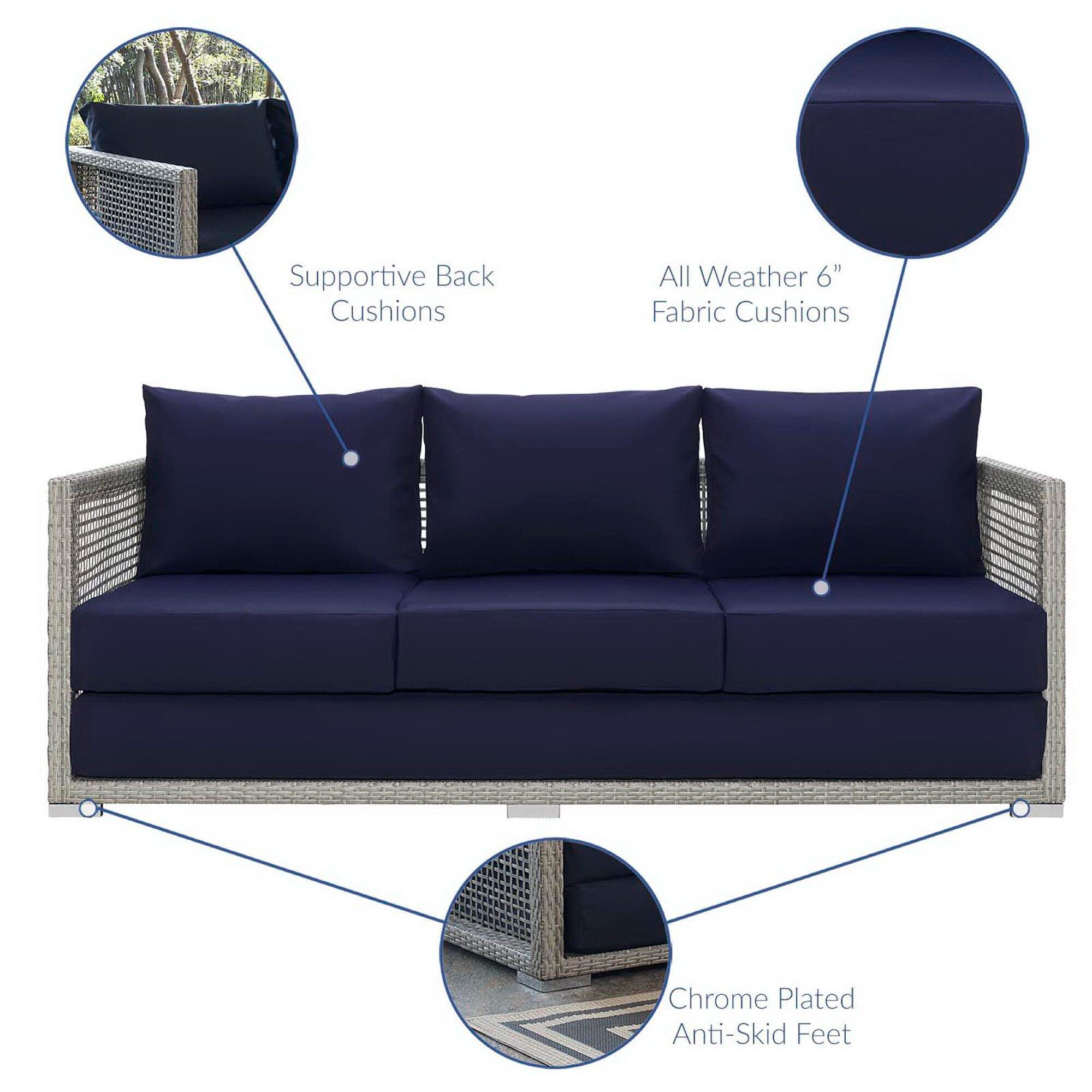 Modway Aura Outdoor Sofa, Gray/Navy, large