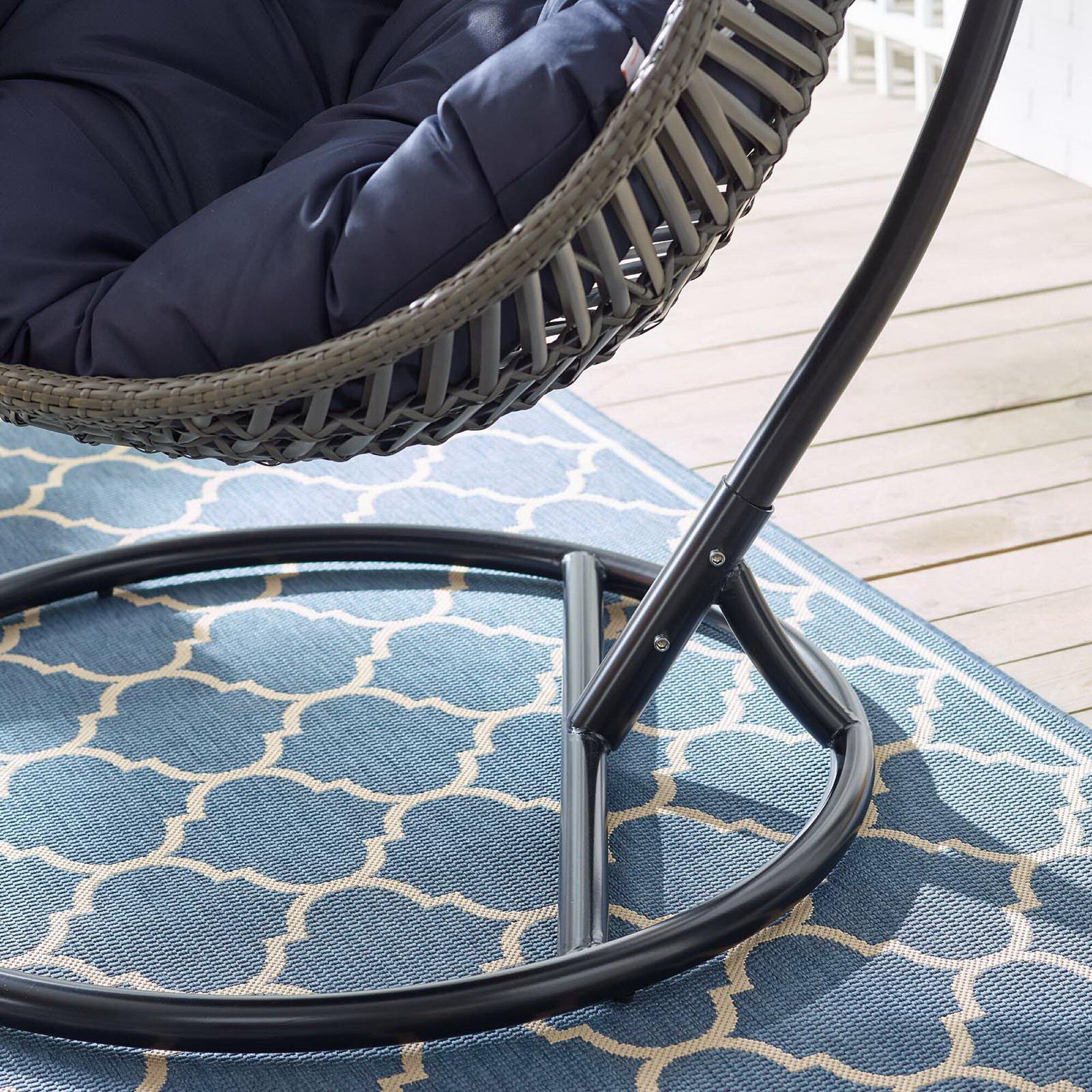 Modway Garner Outdoor Hanging Egg Chair, Gray/Navy, large