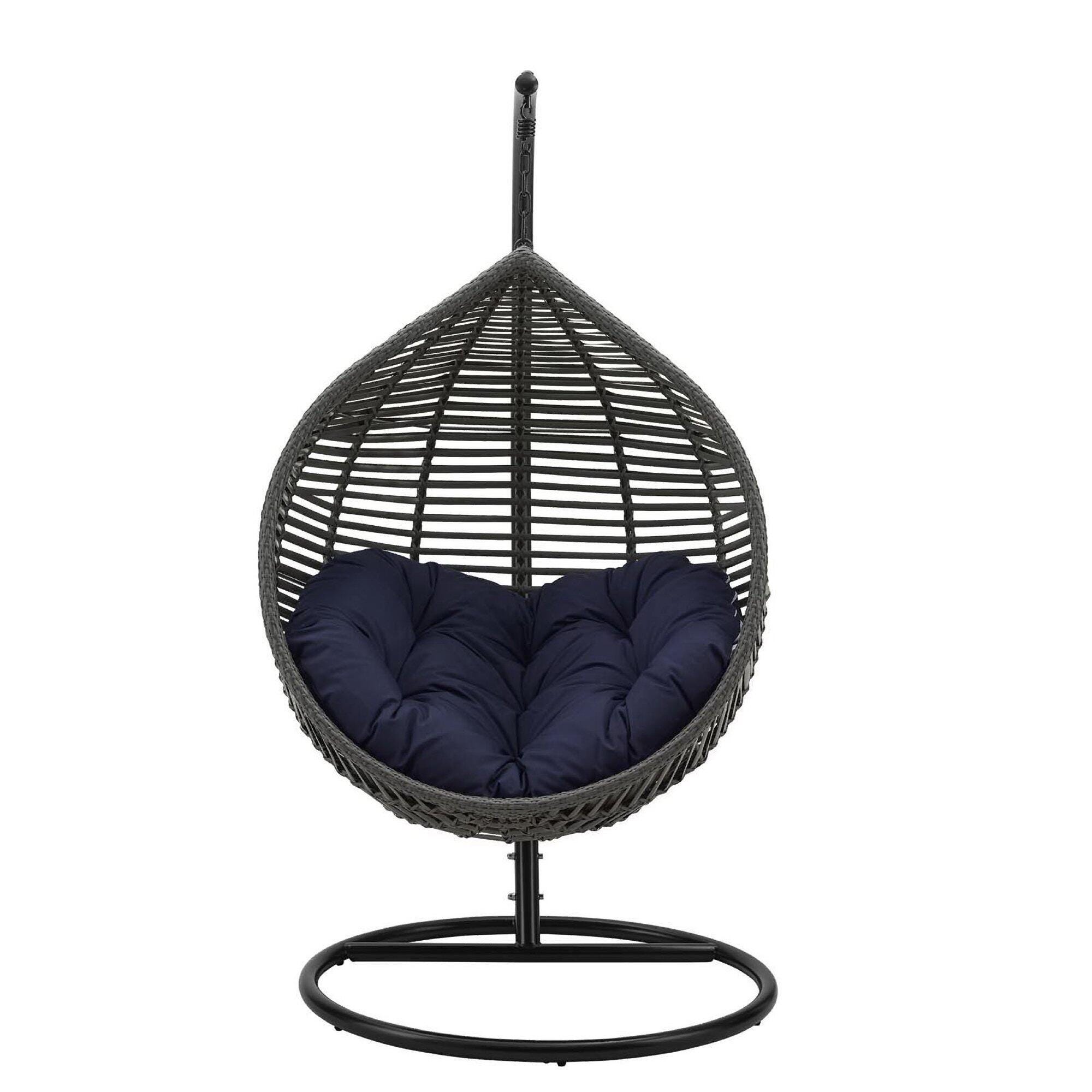 Modway Garner Outdoor Hanging Egg Chair, Gray/Navy, large