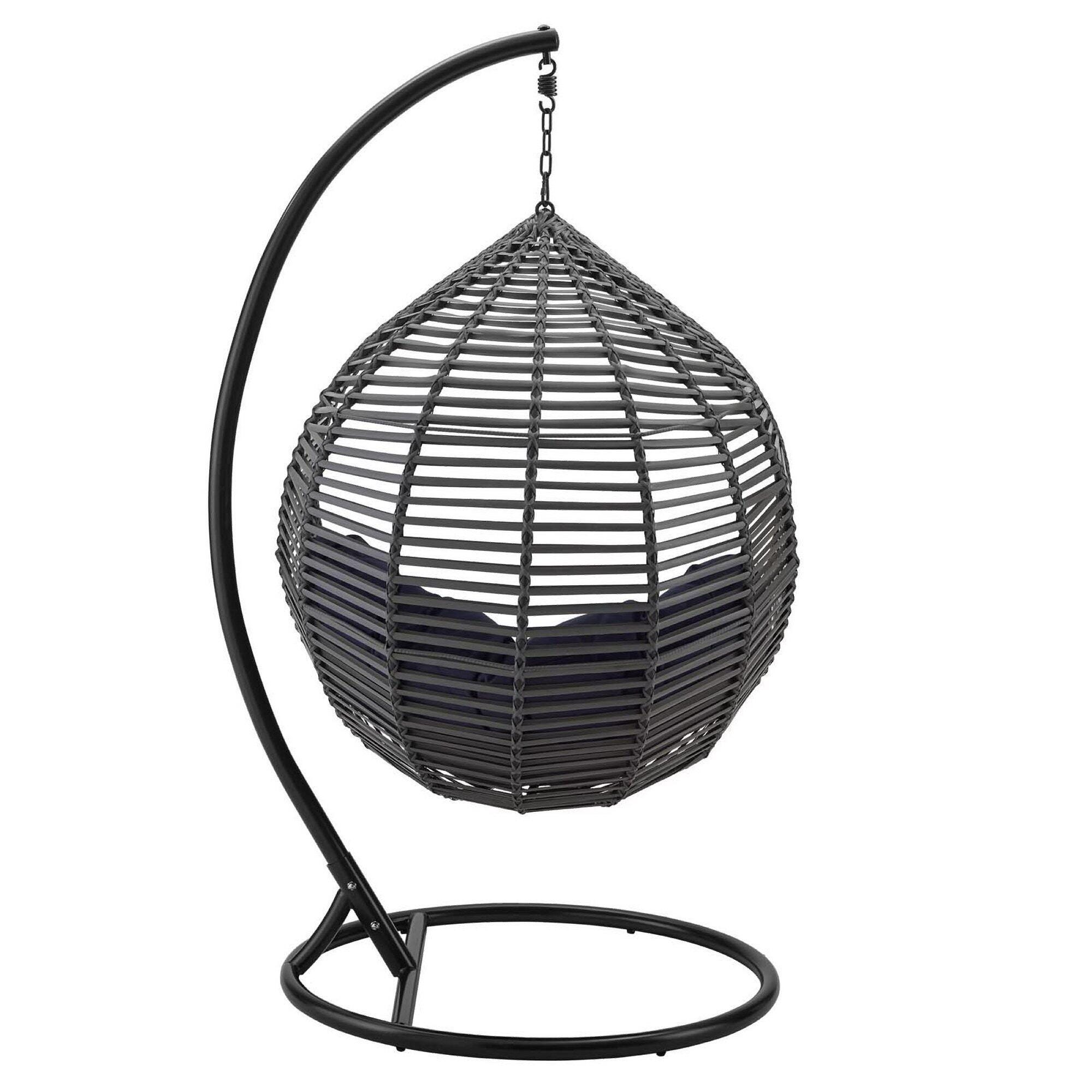 Modway Garner Outdoor Hanging Egg Chair, Gray/Navy, large