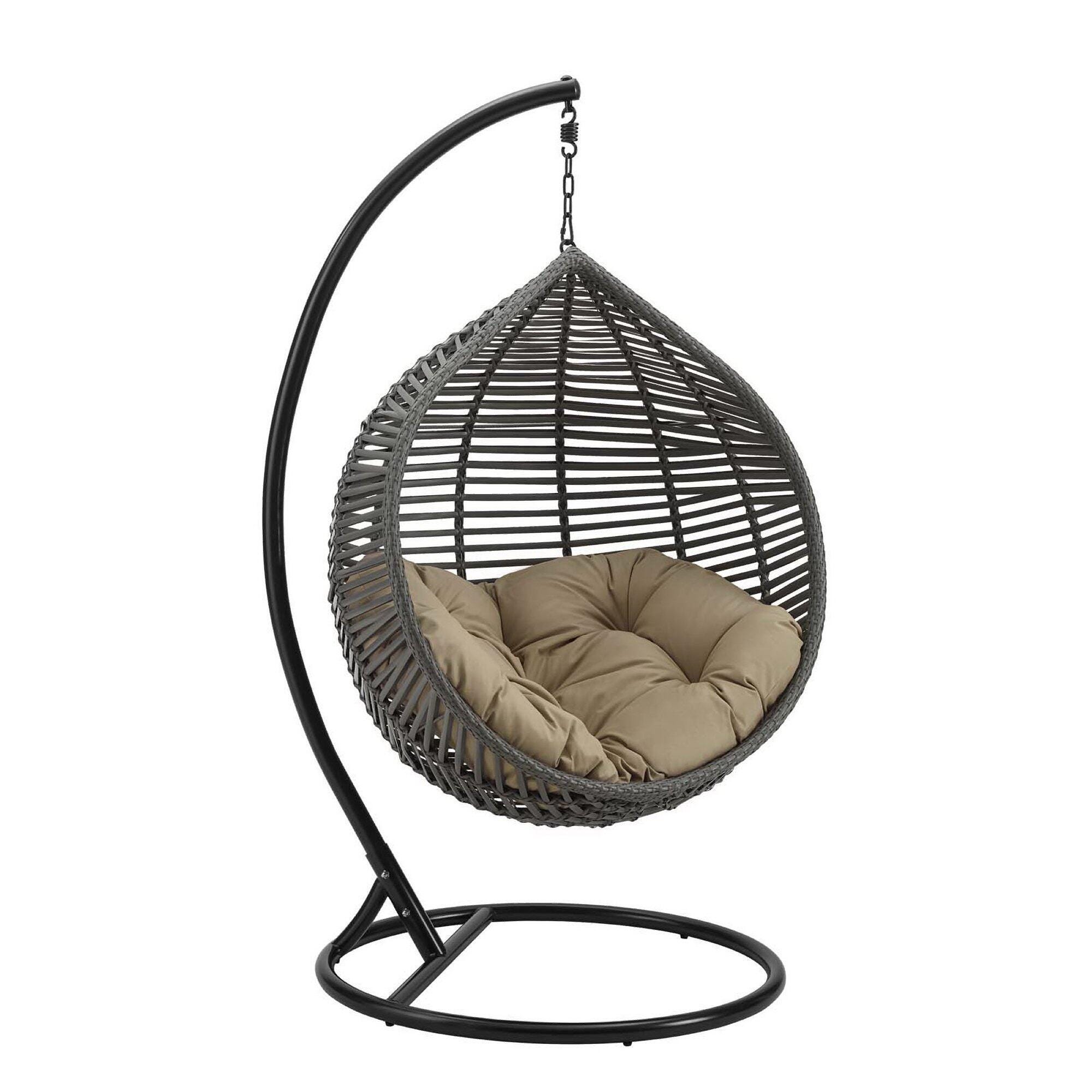 Modway Garner Outdoor Hanging Egg Chair, Gray/Mocha, large