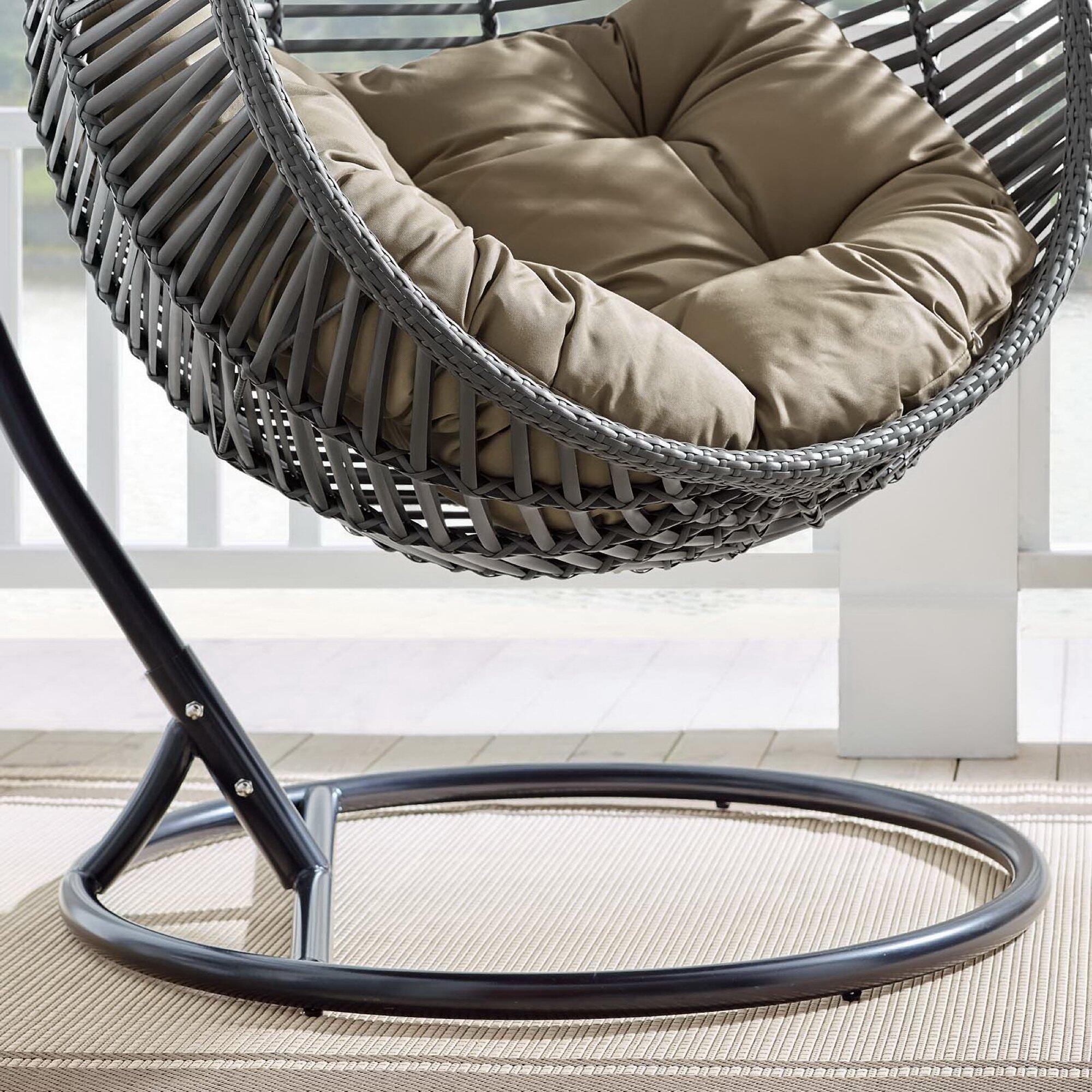 Modway Garner Outdoor Hanging Egg Chair, Gray/Mocha, large