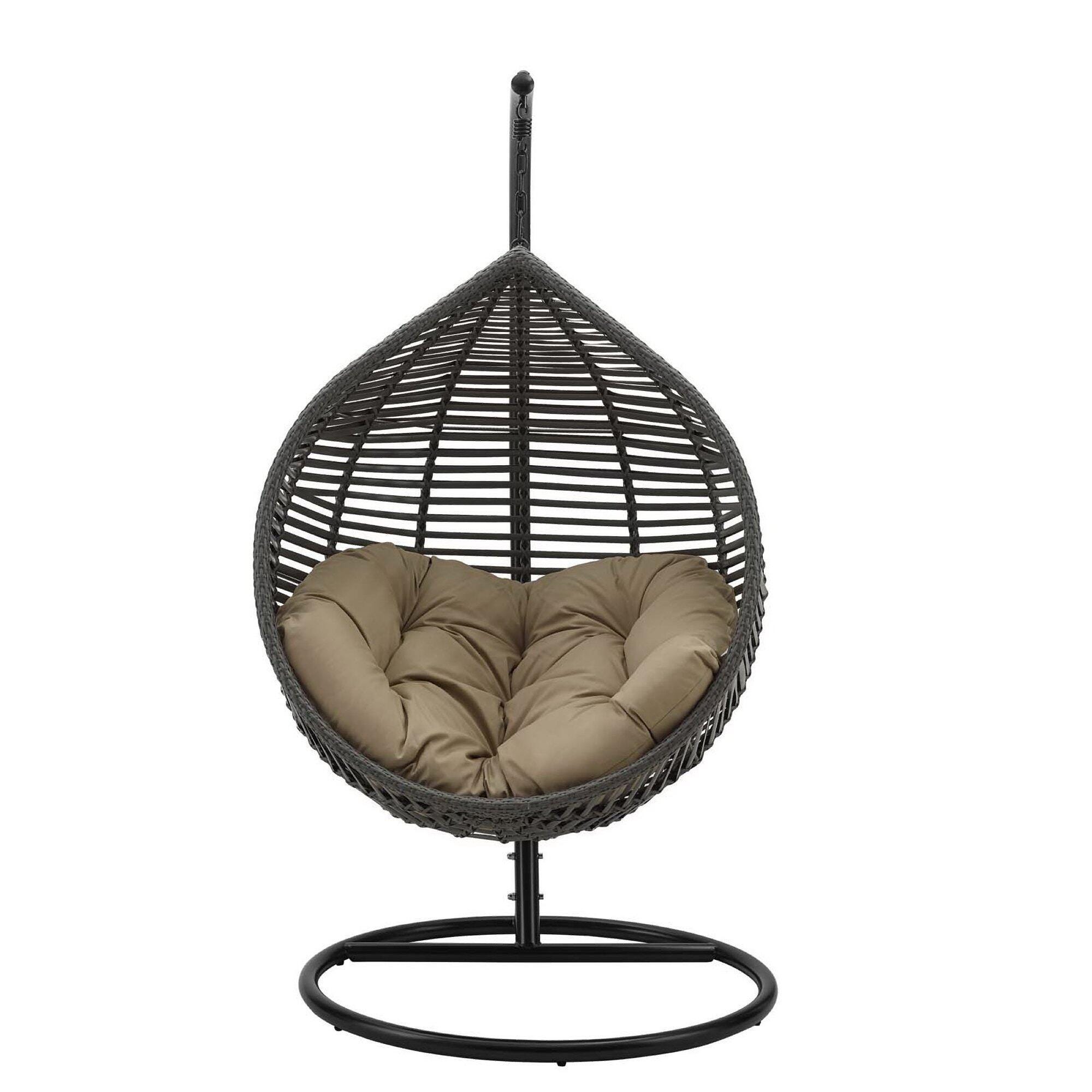 Modway Garner Outdoor Hanging Egg Chair, Gray/Mocha, large