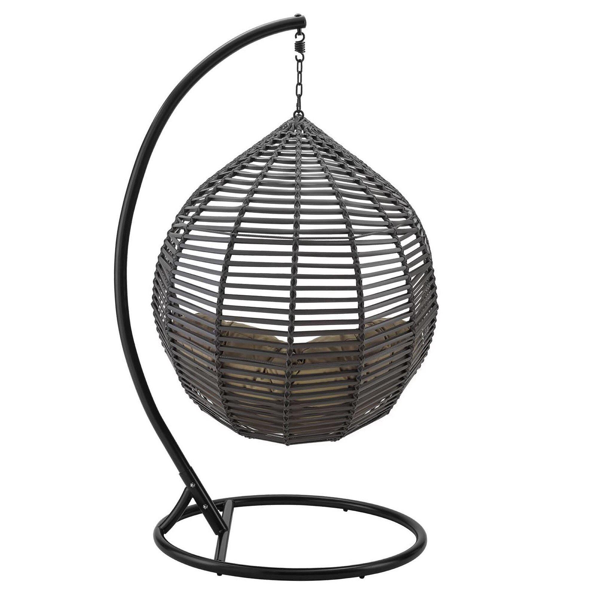 Modway Garner Outdoor Hanging Egg Chair, Gray/Mocha, large
