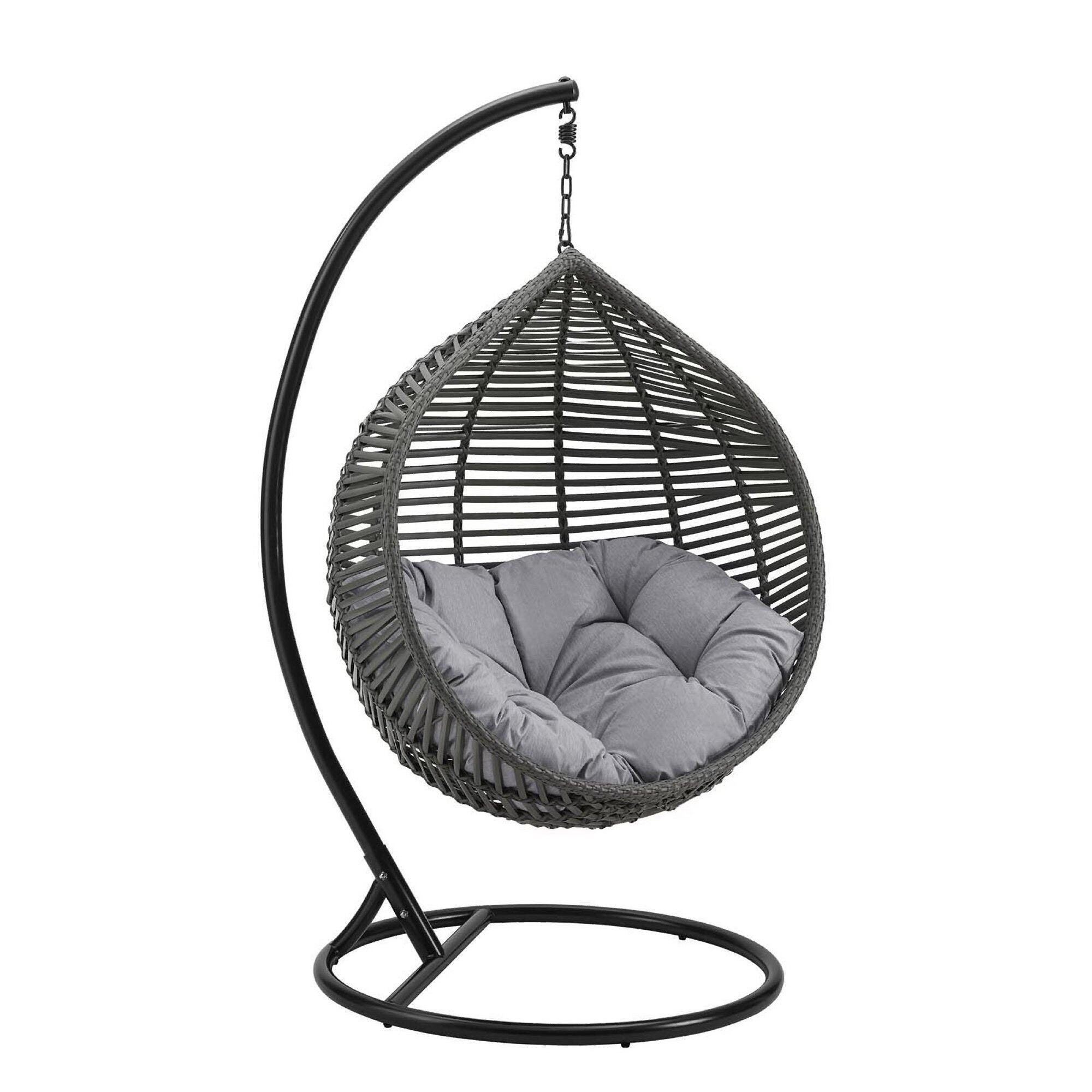 Modway Garner Outdoor Hanging Egg Chair, Gray/Gray, large