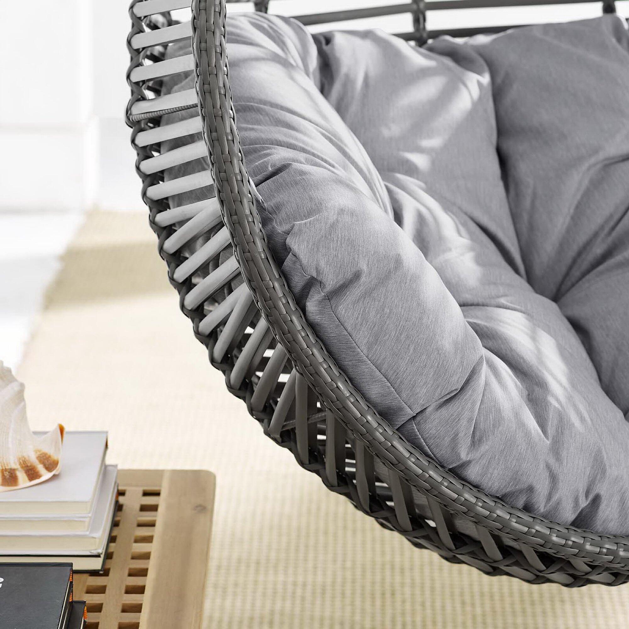 Modway Garner Outdoor Hanging Egg Chair, Gray/Gray, large