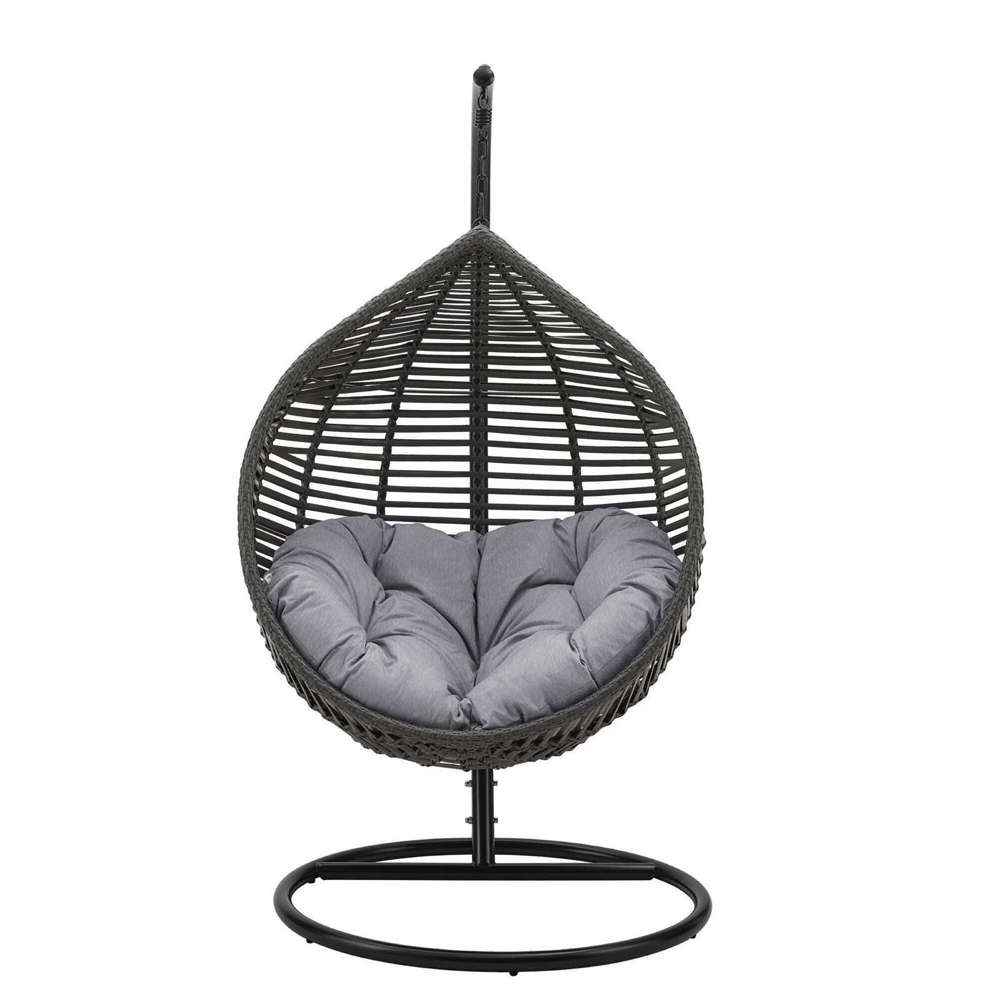 Modway Garner Outdoor Hanging Egg Chair, Gray/Gray, large