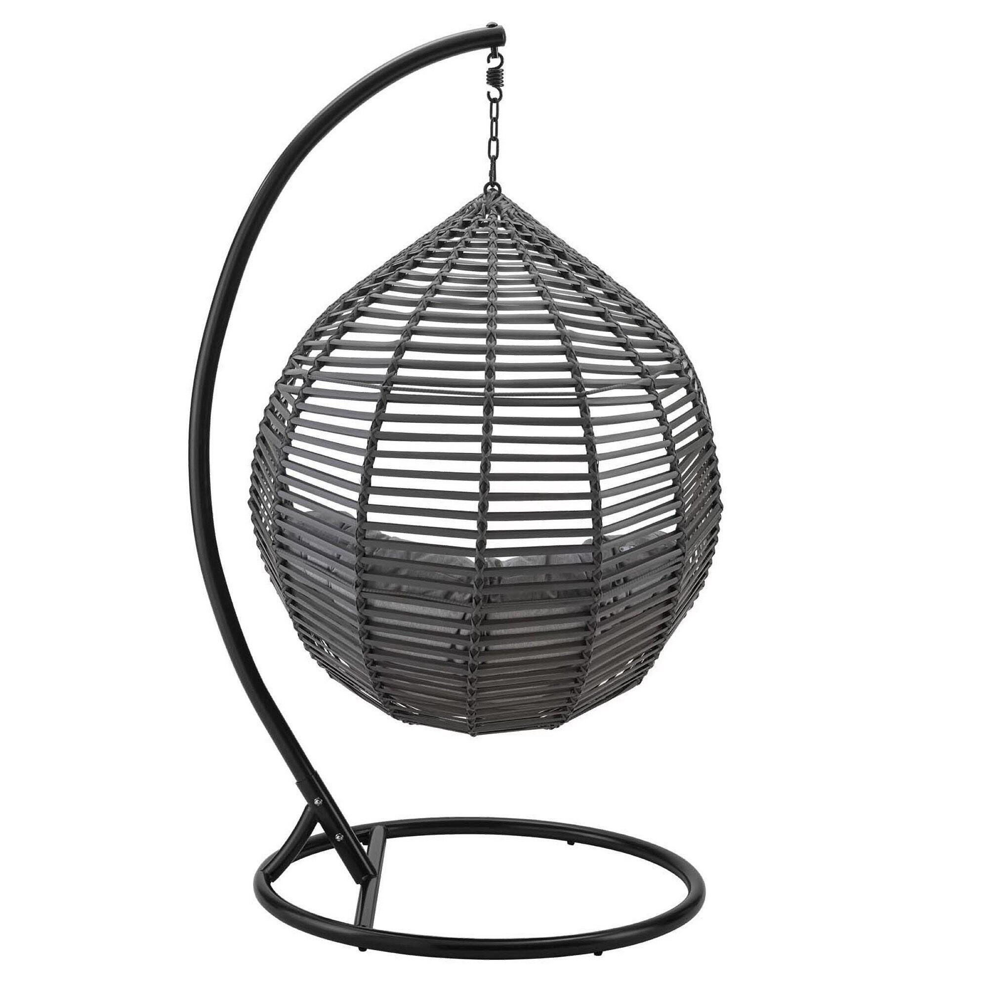 Modway Garner Outdoor Hanging Egg Chair, Gray/Gray, large