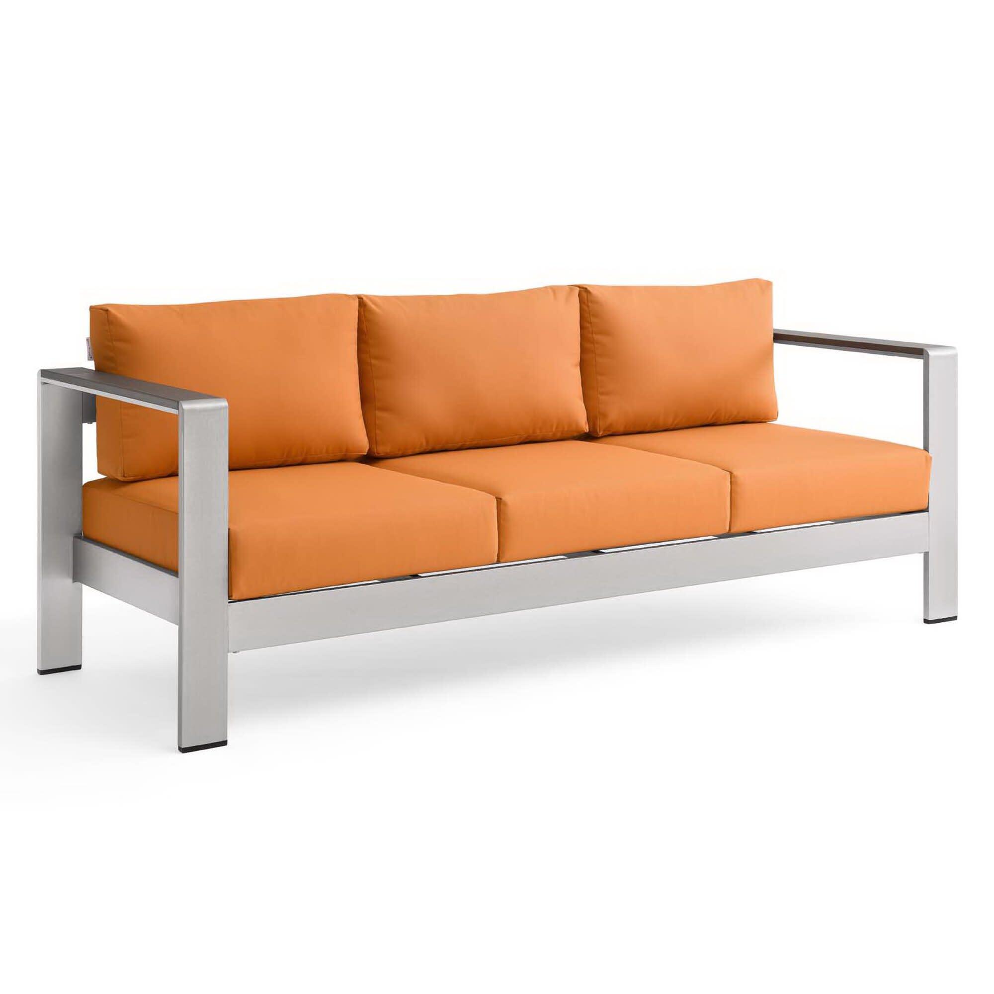 Modway Shore Outdoor Sofa, Silver/Orange, large
