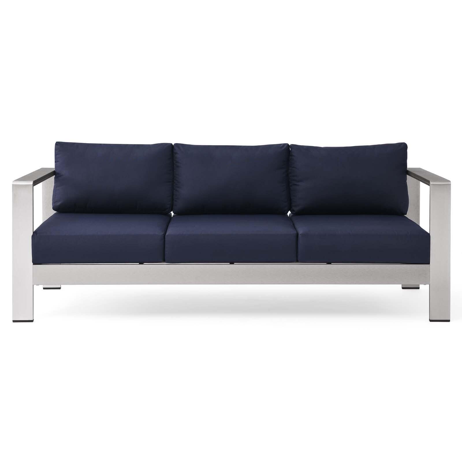 Modway Shore Outdoor Sofa, Silver/Navy, large