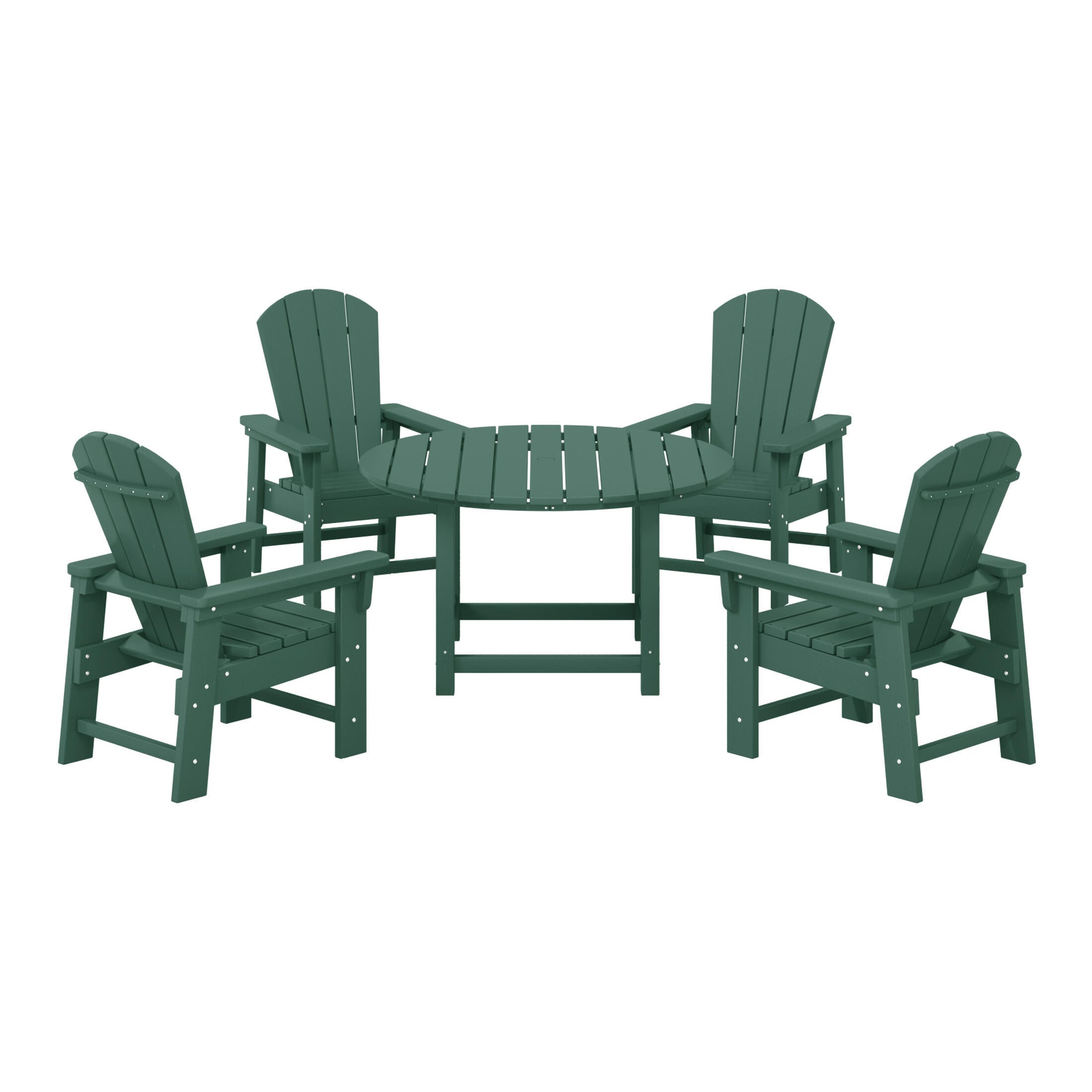 Westin Furniture Laguna Outdoor Adirondack Round Dining Table and 4 Chairs, Dark Green, large