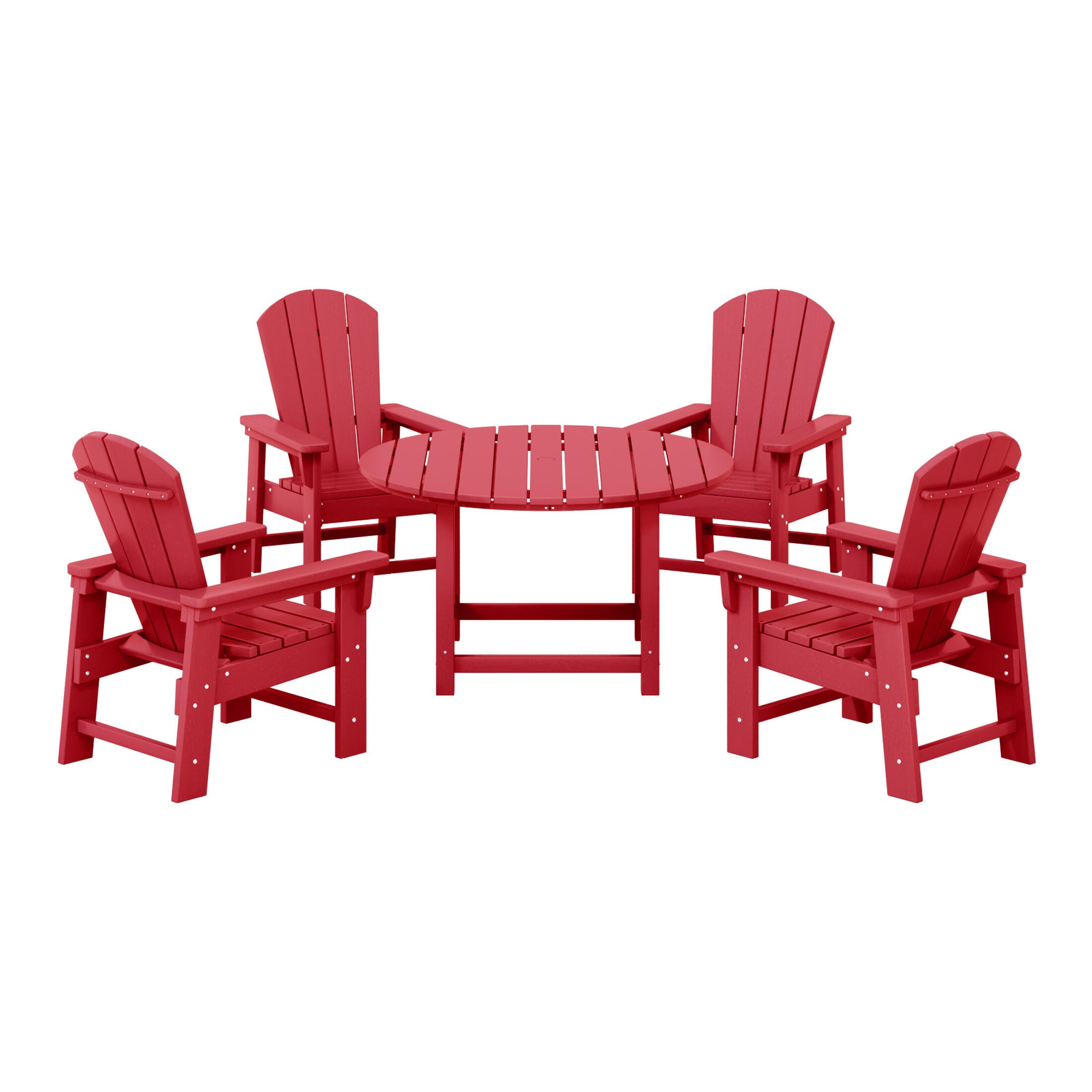 Westin Furniture Laguna Outdoor Adirondack Round Dining Table and 4 Chairs, Red, large