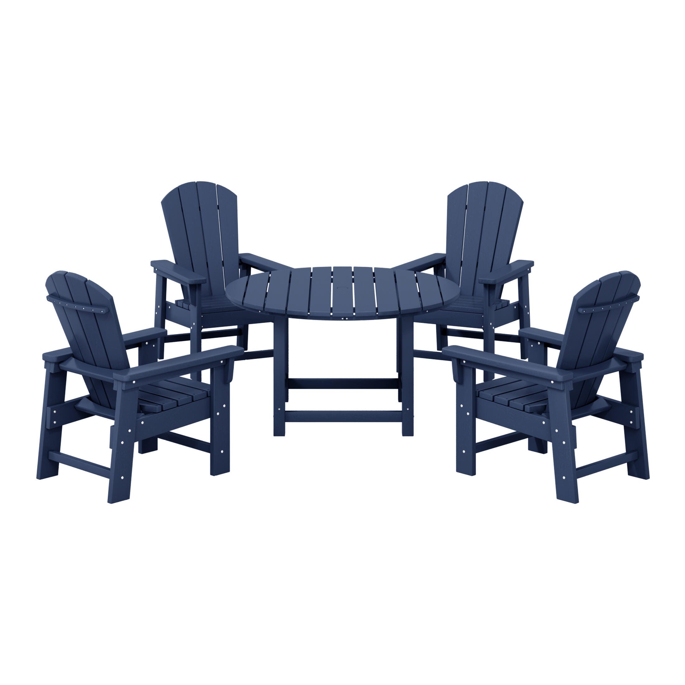 Westin Furniture Laguna Outdoor Adirondack Round Dining Table and 4 Chairs, Navy Blue, large