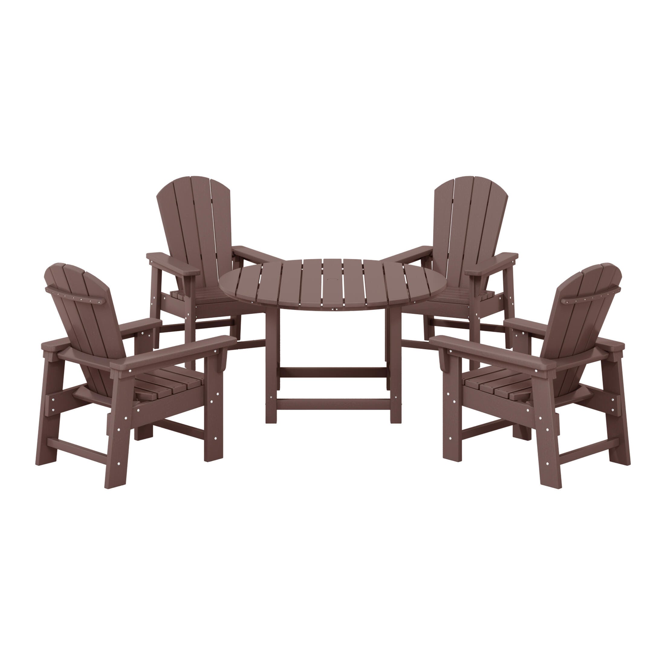 Westin Furniture Laguna Outdoor Adirondack Round Dining Table and 4 Chairs, Dark Brown, large