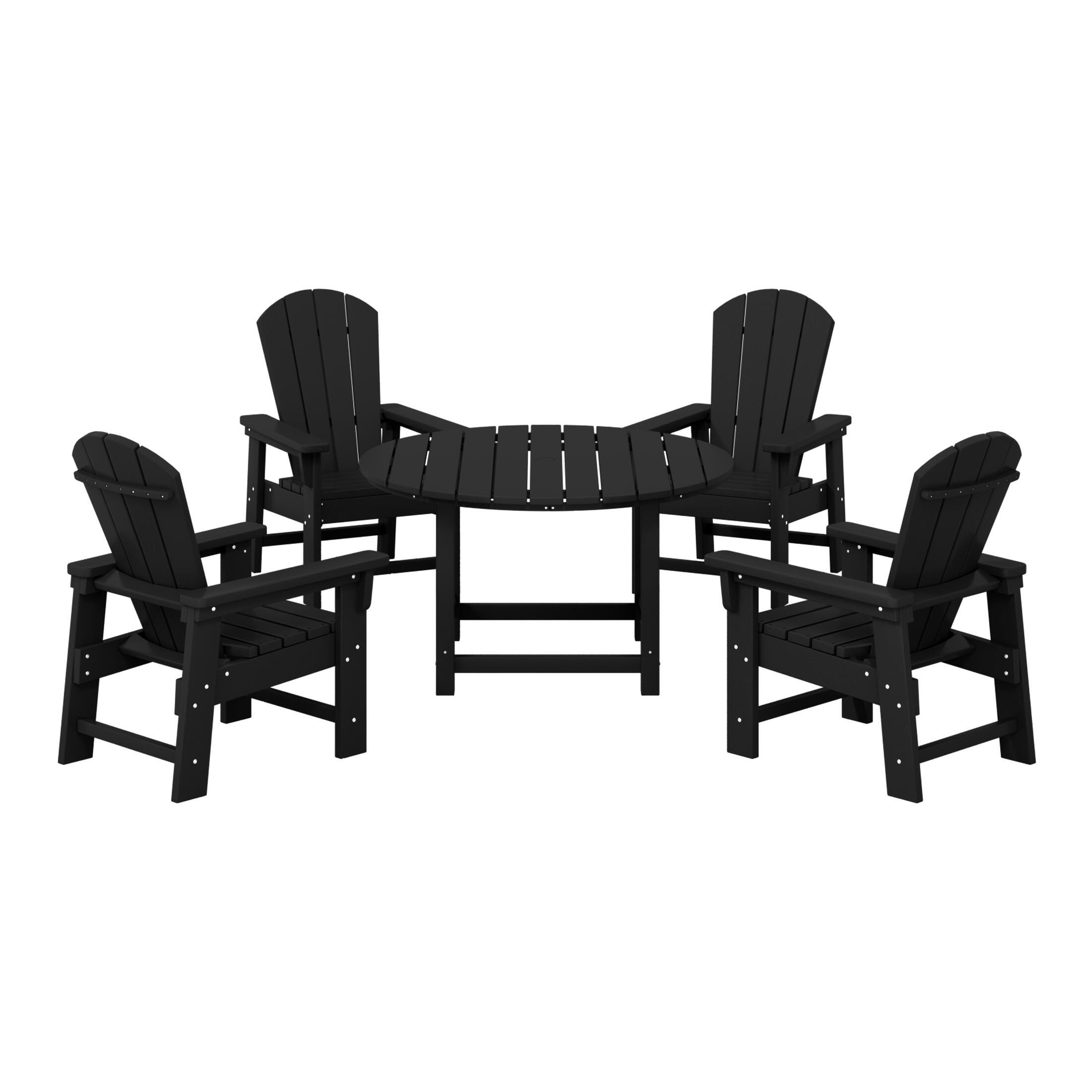 Westin Furniture Laguna Outdoor Adirondack Round Dining Table and 4 Chairs, Black, large