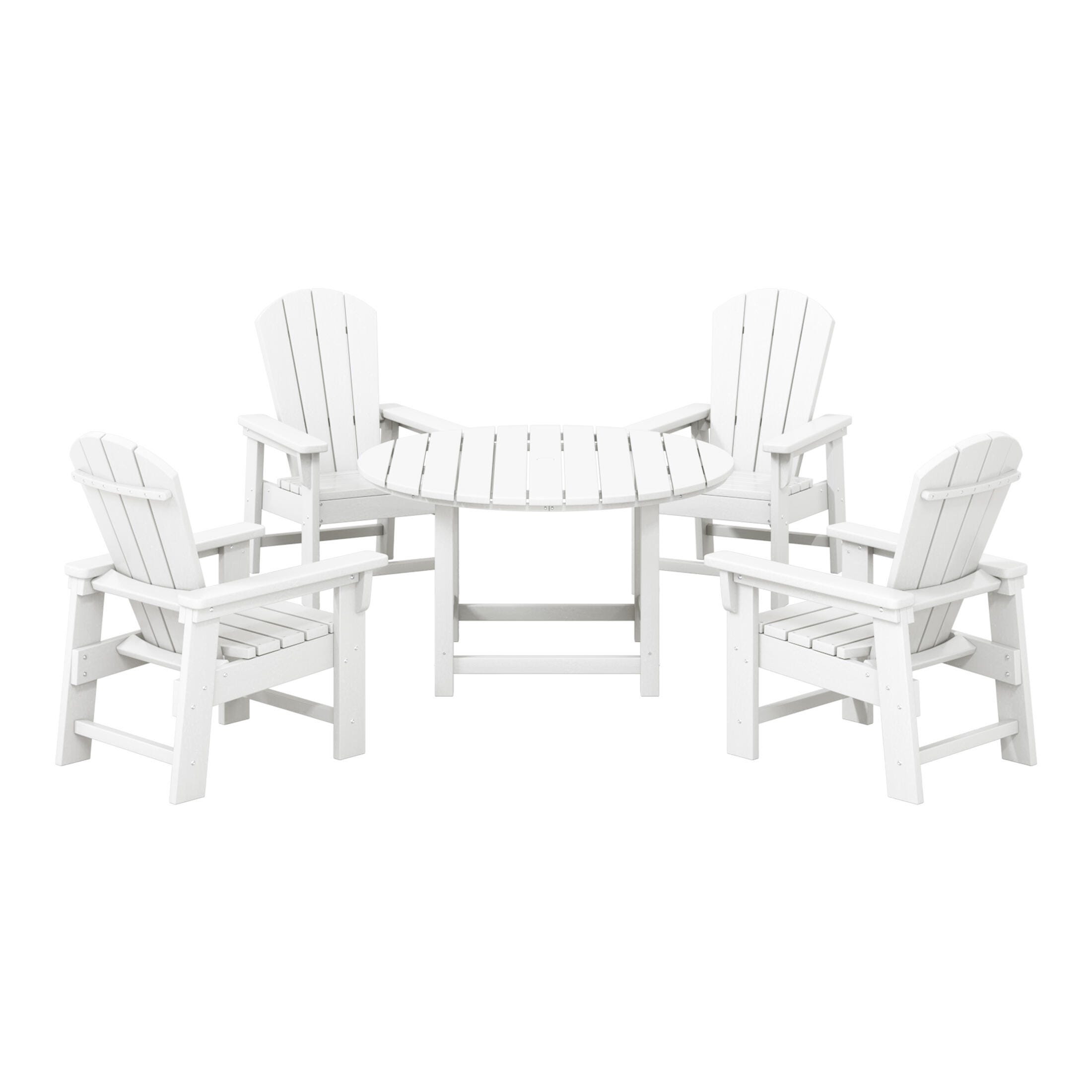 Westin Furniture Laguna Outdoor Adirondack Round Dining Table and 4 Chairs, White, large