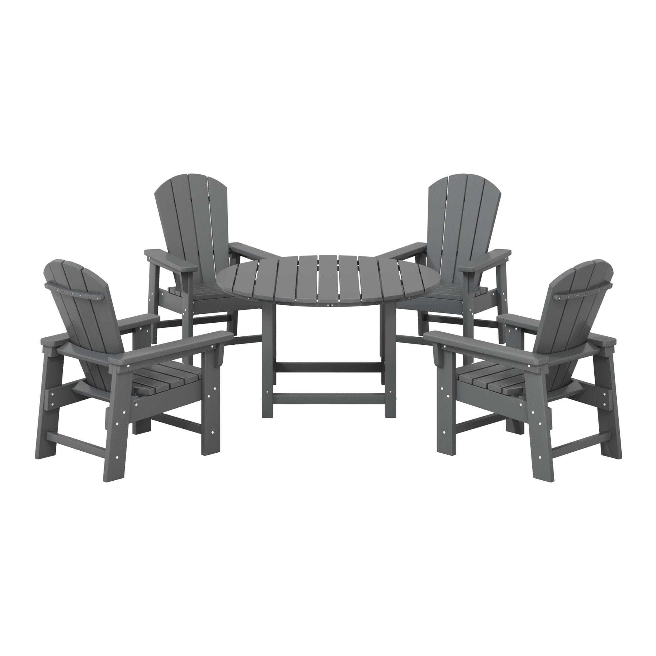 Westin Furniture Laguna Outdoor Adirondack Round Dining Table and 4 Chairs, Gray, large