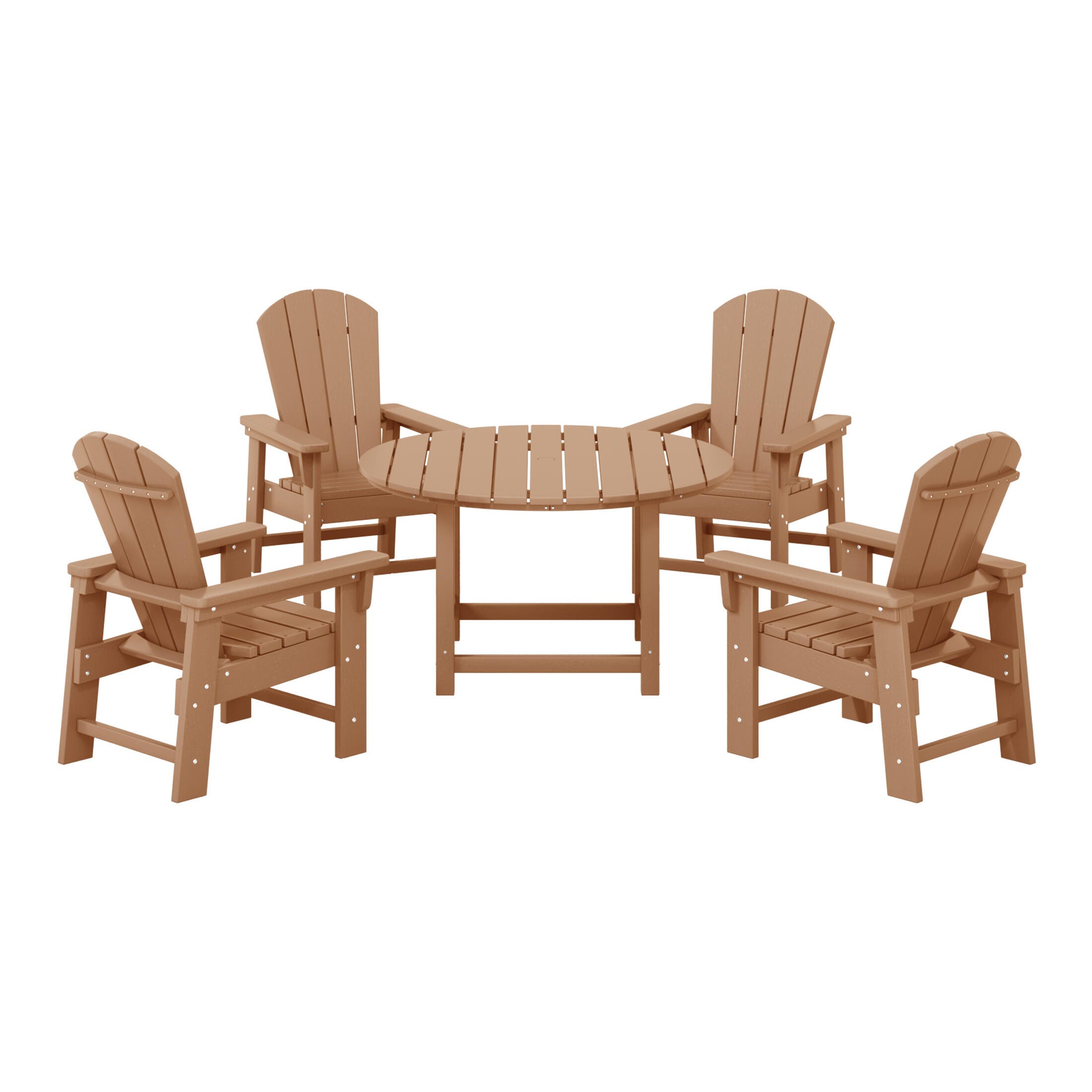 Westin Furniture Laguna Outdoor Adirondack Round Dining Table and 4 Chairs, Teak, large