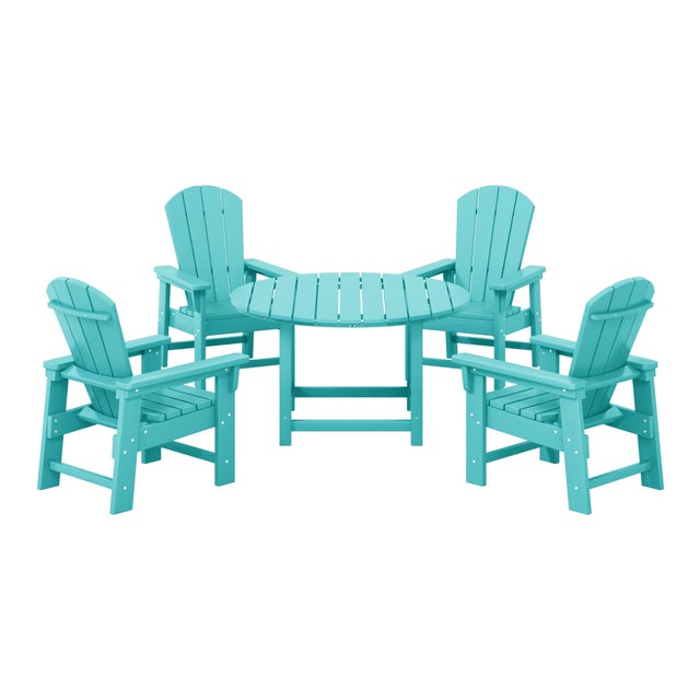 Westin Furniture Laguna Kids Outdoor Adirondack Round Dining Table and 4 Chairs, Turquoise