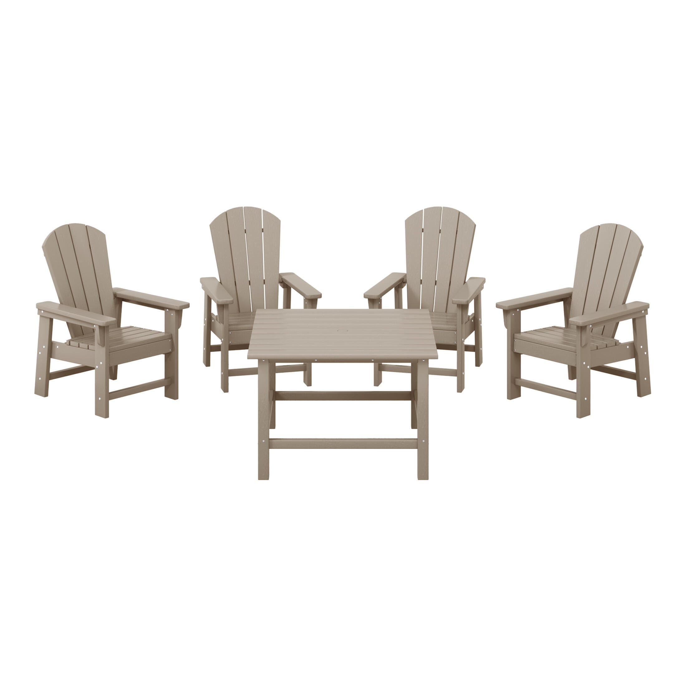 Westin Furniture Laguna Outdoor Adirondack Dining Table and 4 Chairs, Weathered Wood, large