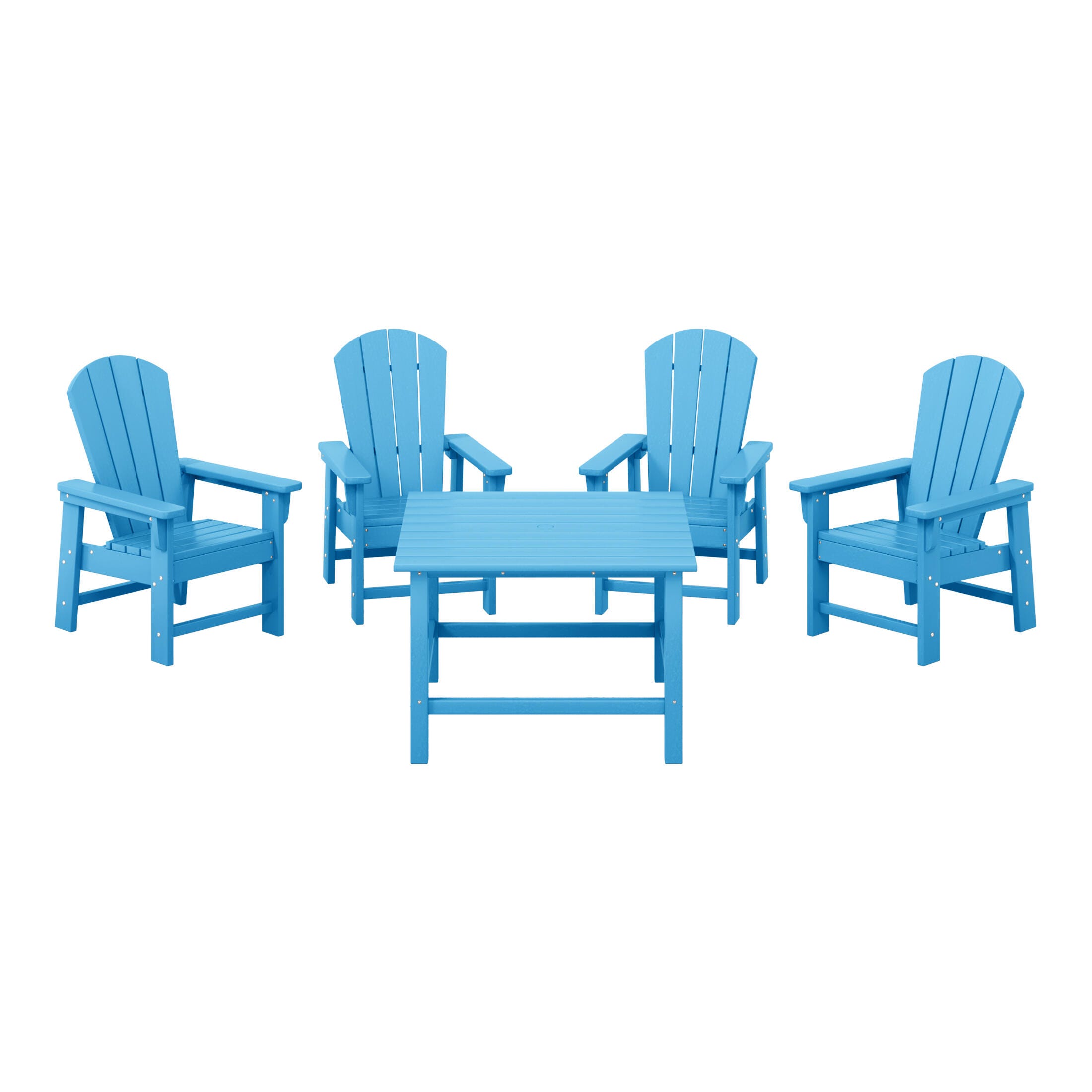 Westin Furniture Laguna Outdoor Adirondack Dining Table and 4 Chairs, Pacific Blue, large