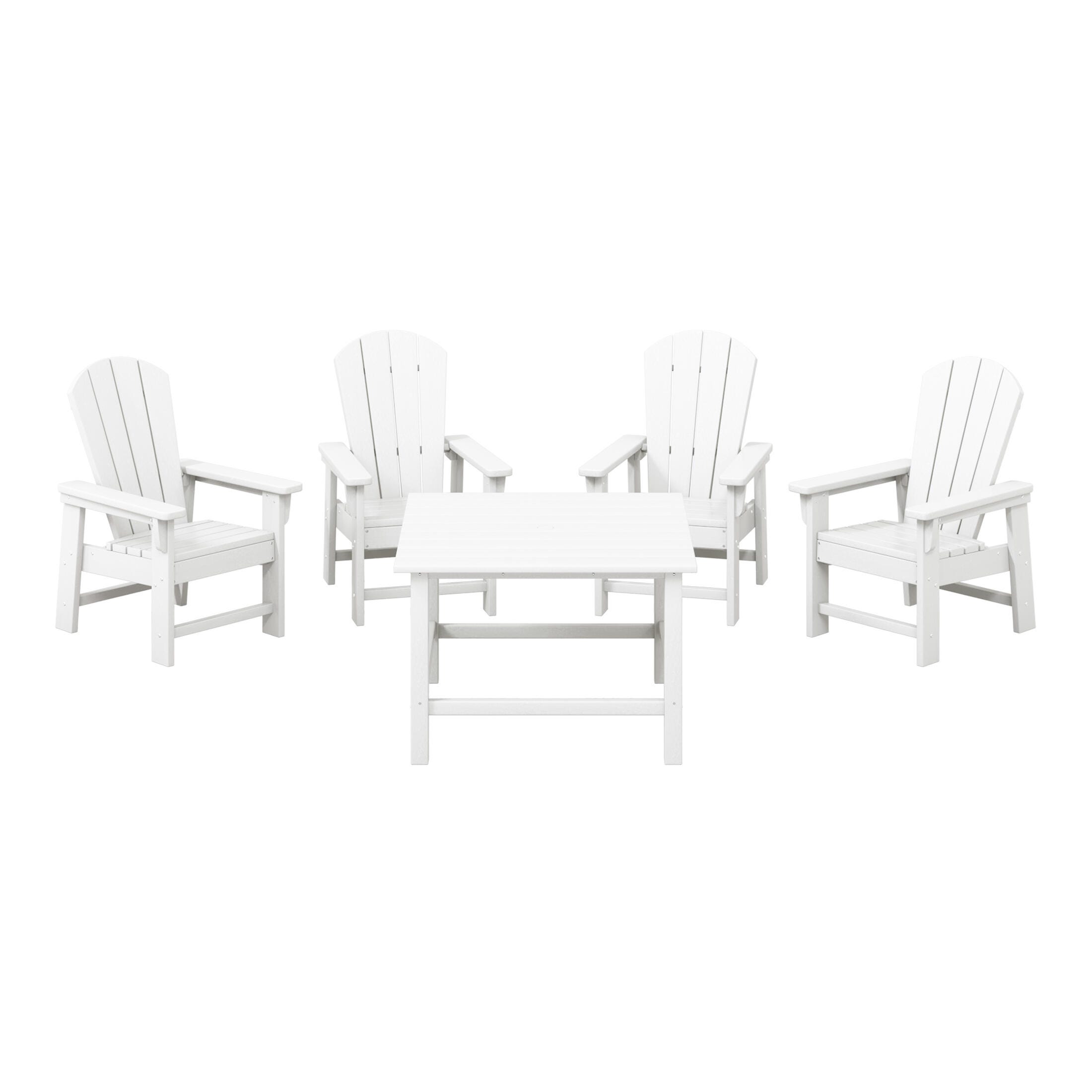 Westin Furniture Laguna Outdoor Adirondack Dining Table and 4 Chairs, White, large