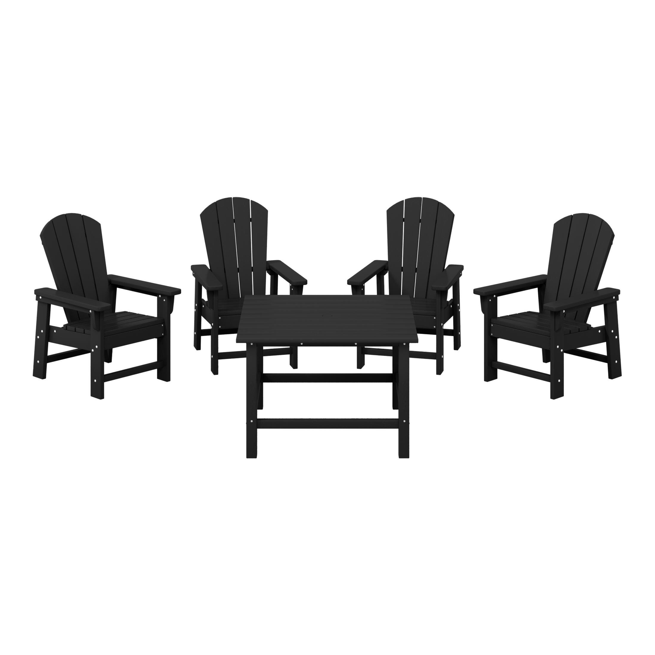Westin Furniture Laguna Outdoor Adirondack Dining Table and 4 Chairs, Black, large