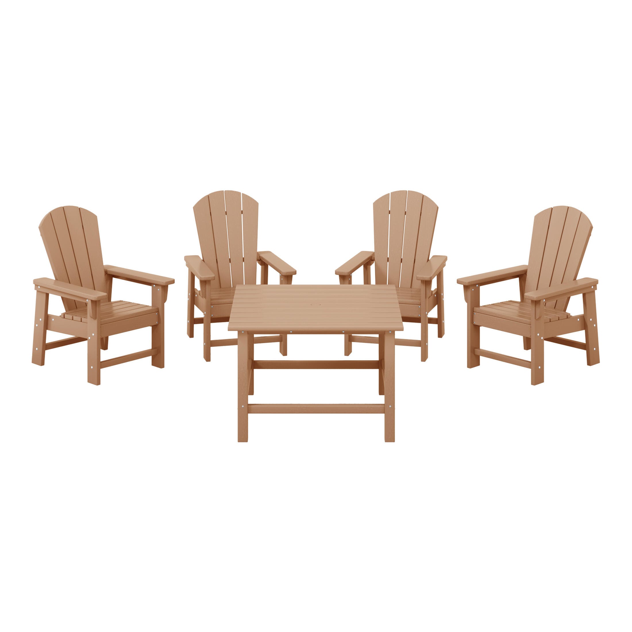 Westin Furniture Laguna Outdoor Adirondack Dining Table and 4 Chairs, Teak, large