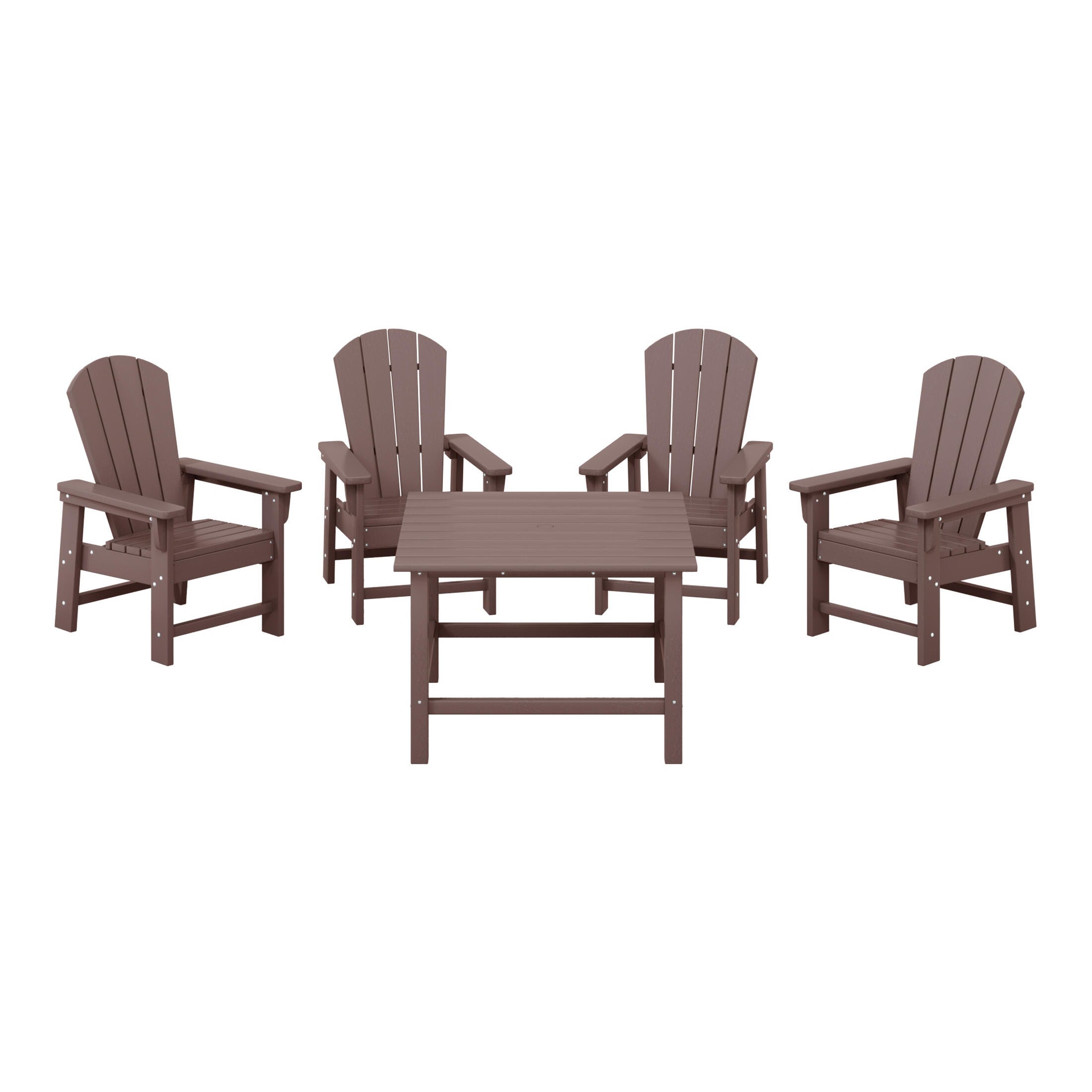 Westin Furniture Laguna Outdoor Adirondack Dining Table and 4 Chairs, Dark Brown, large