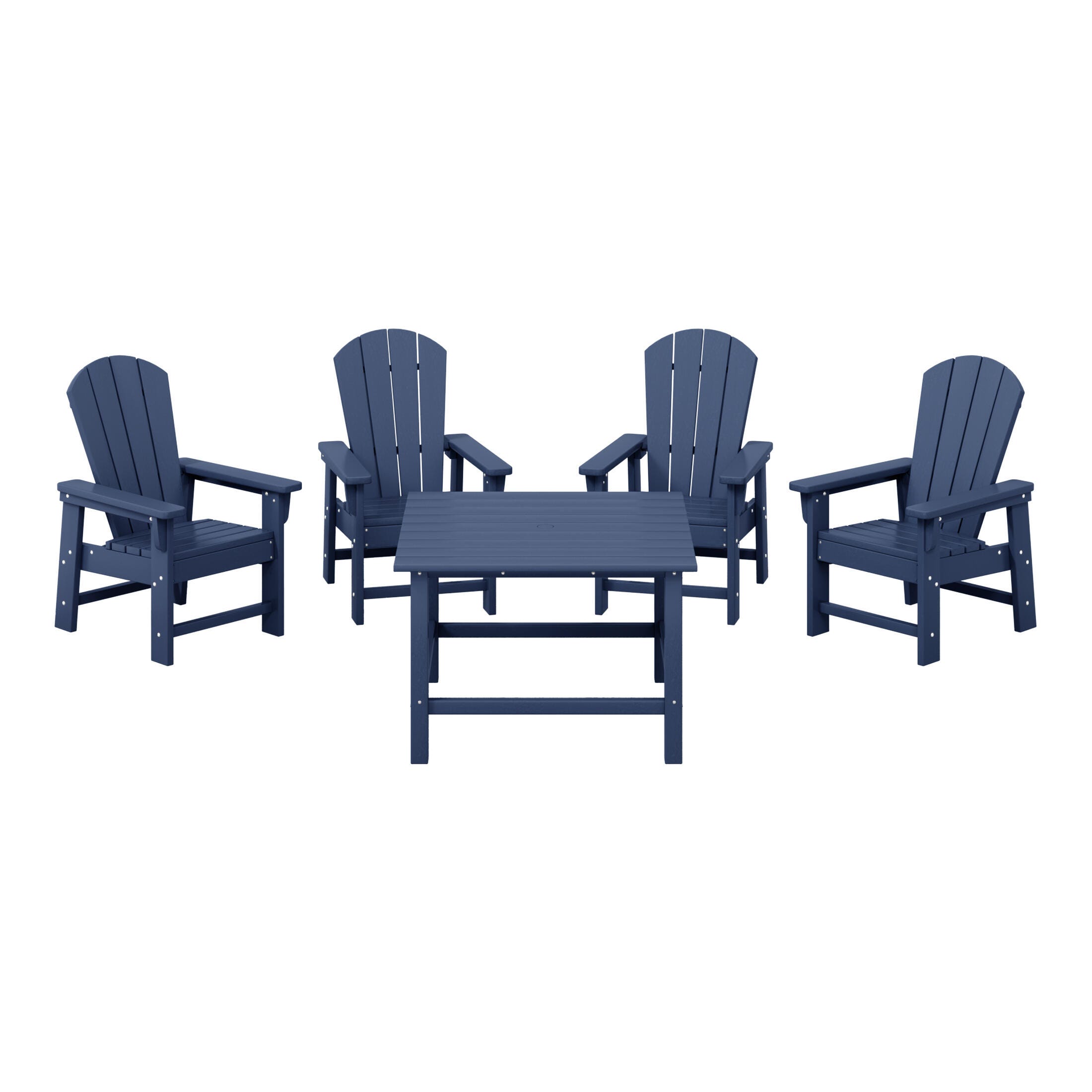 Westin Furniture Laguna Outdoor Adirondack Dining Table and 4 Chairs, Navy Blue, large