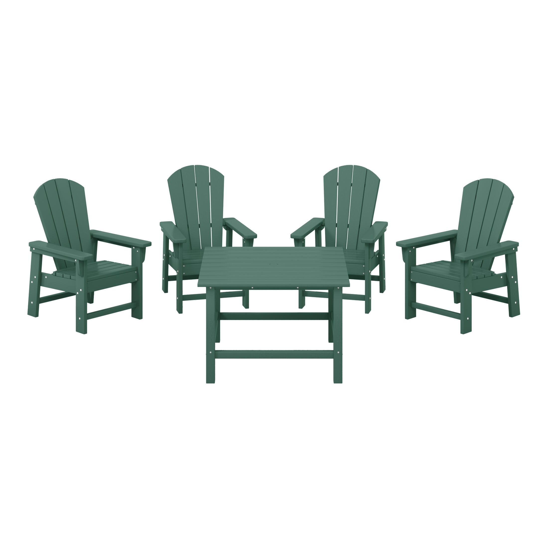 Westin Furniture Laguna Outdoor Adirondack Dining Table and 4 Chairs, Dark Green, large