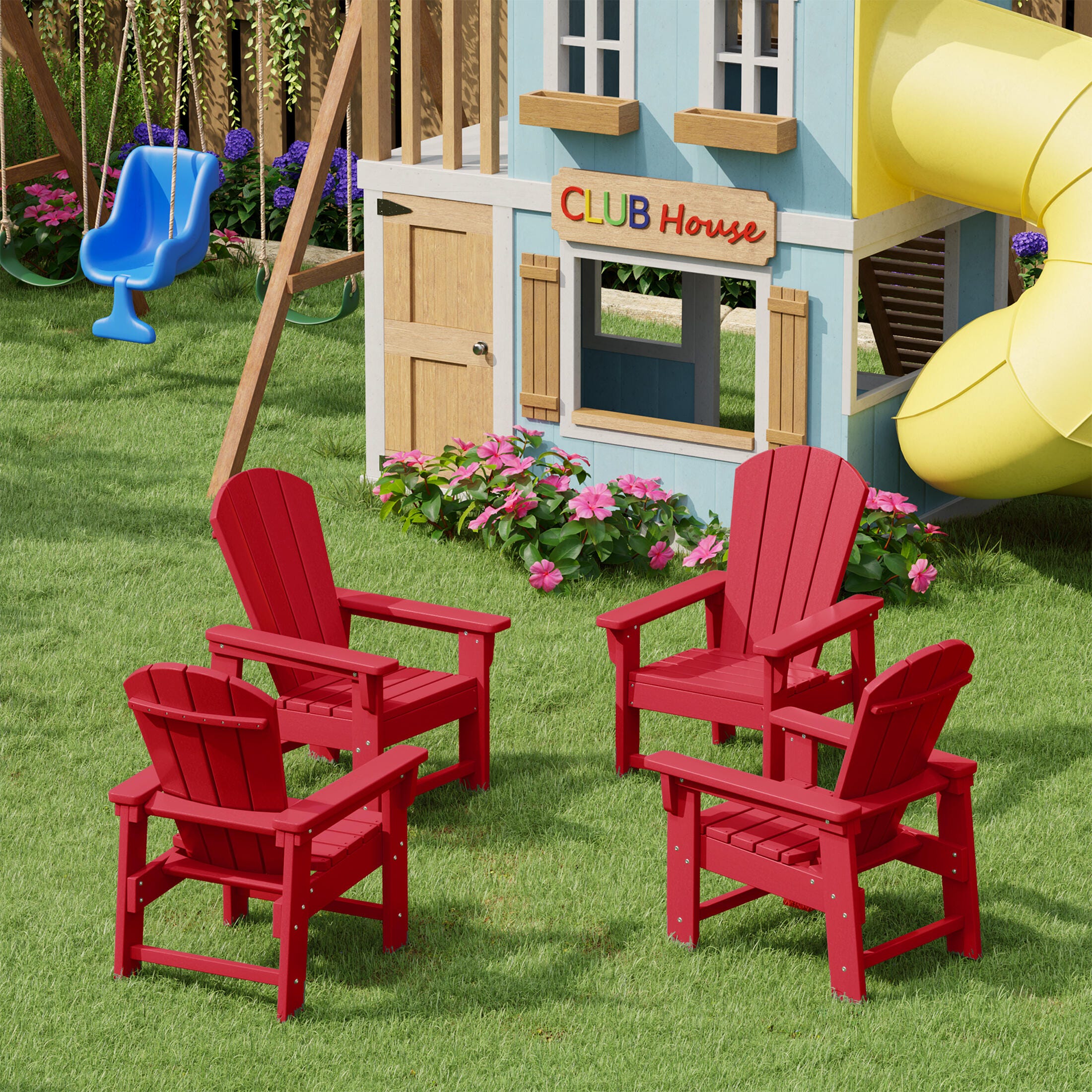 Westin Furniture Laguna Outdoor Adirondack Chair (Set of 4), Red, rollover