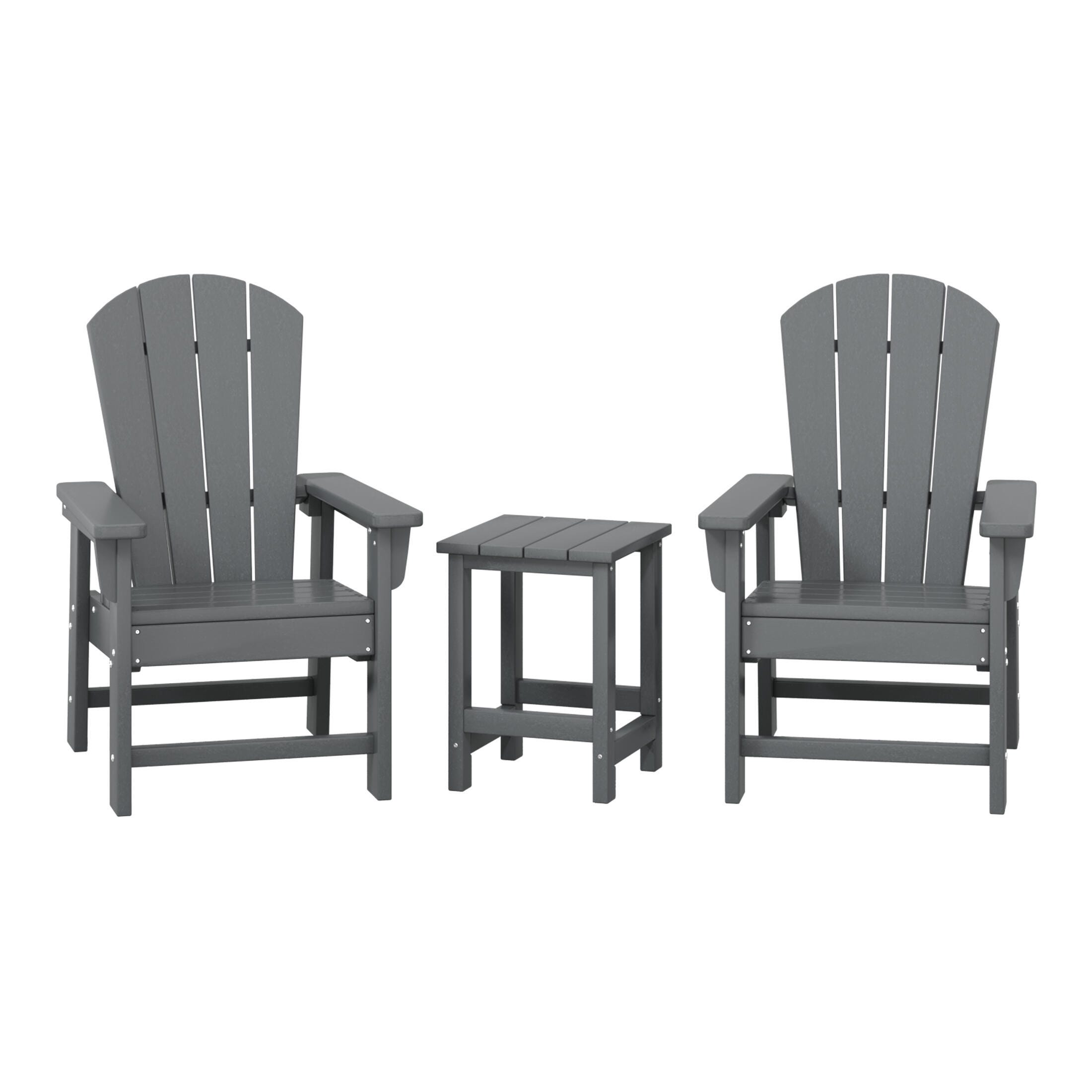 Westin Furniture Laguna Outdoor Adirondack 2 Chairs and Side Table Set, Gray, large