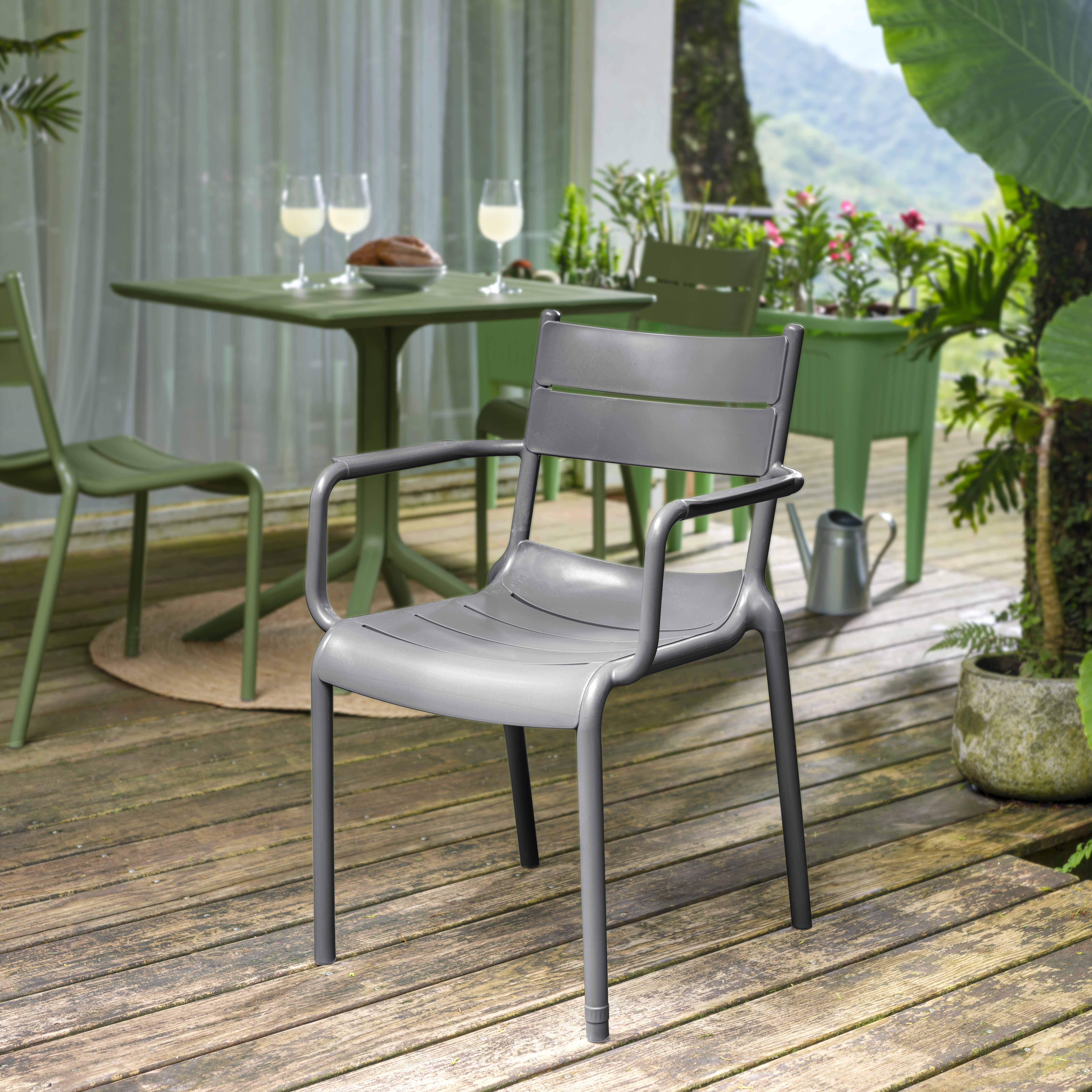 Lagoon Naples Outdoor Dining Arm Chair (Set of 2), Dark Gray, large
