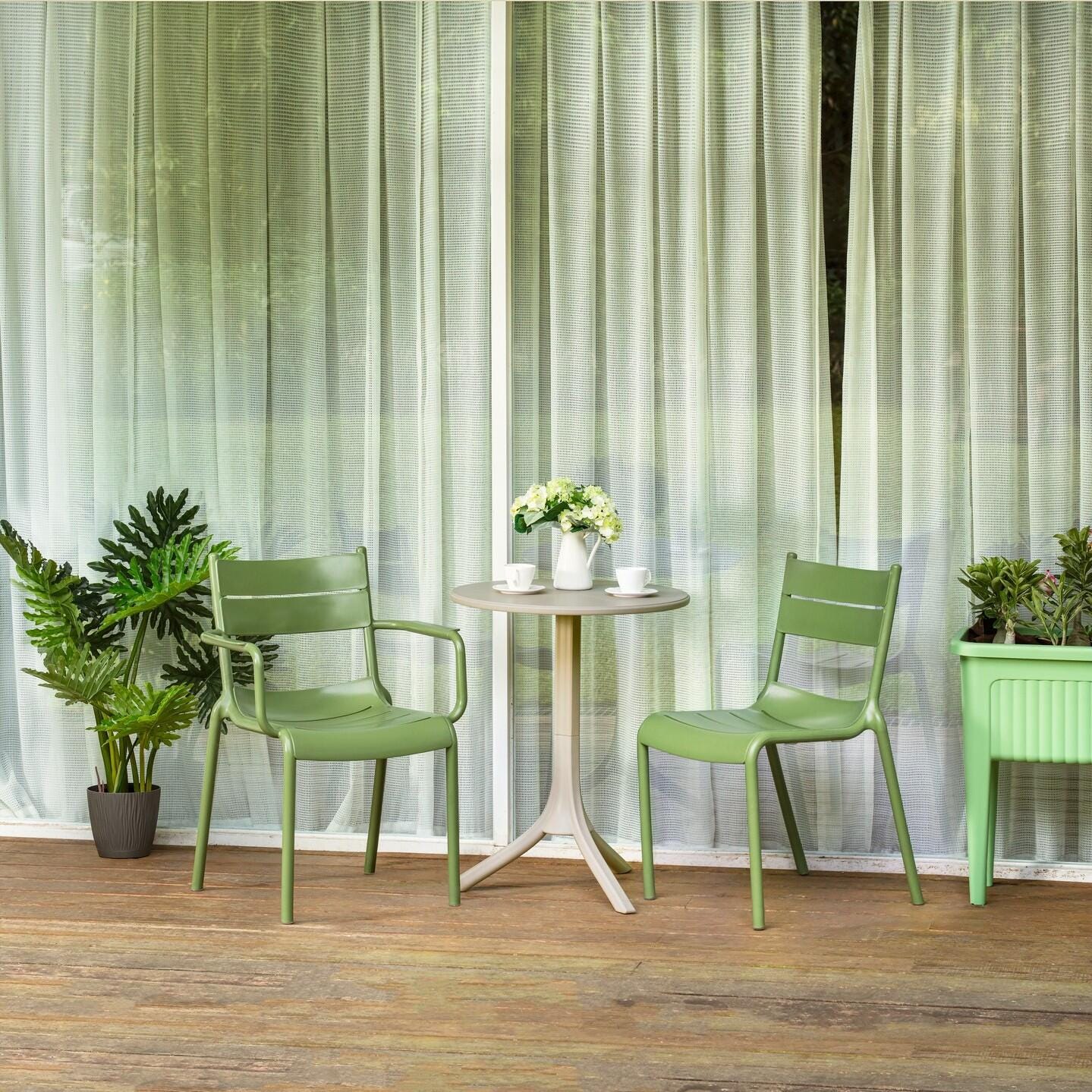 Lagoon Naples Outdoor Dining Arm Chair (Set of 2), Olive Green, large