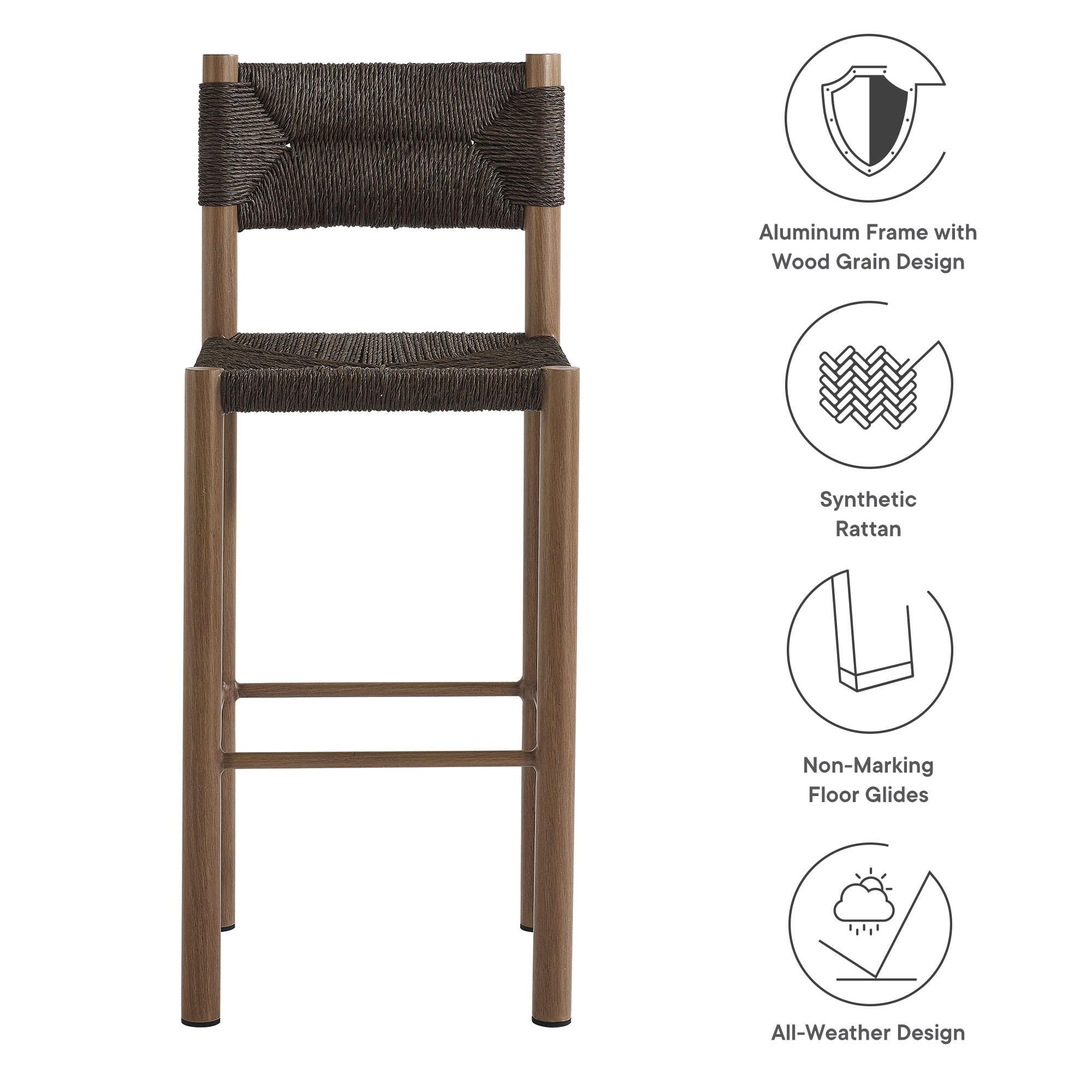 Modway Parkland Outdoor Bar Stool (Set of 2), Walnut, large